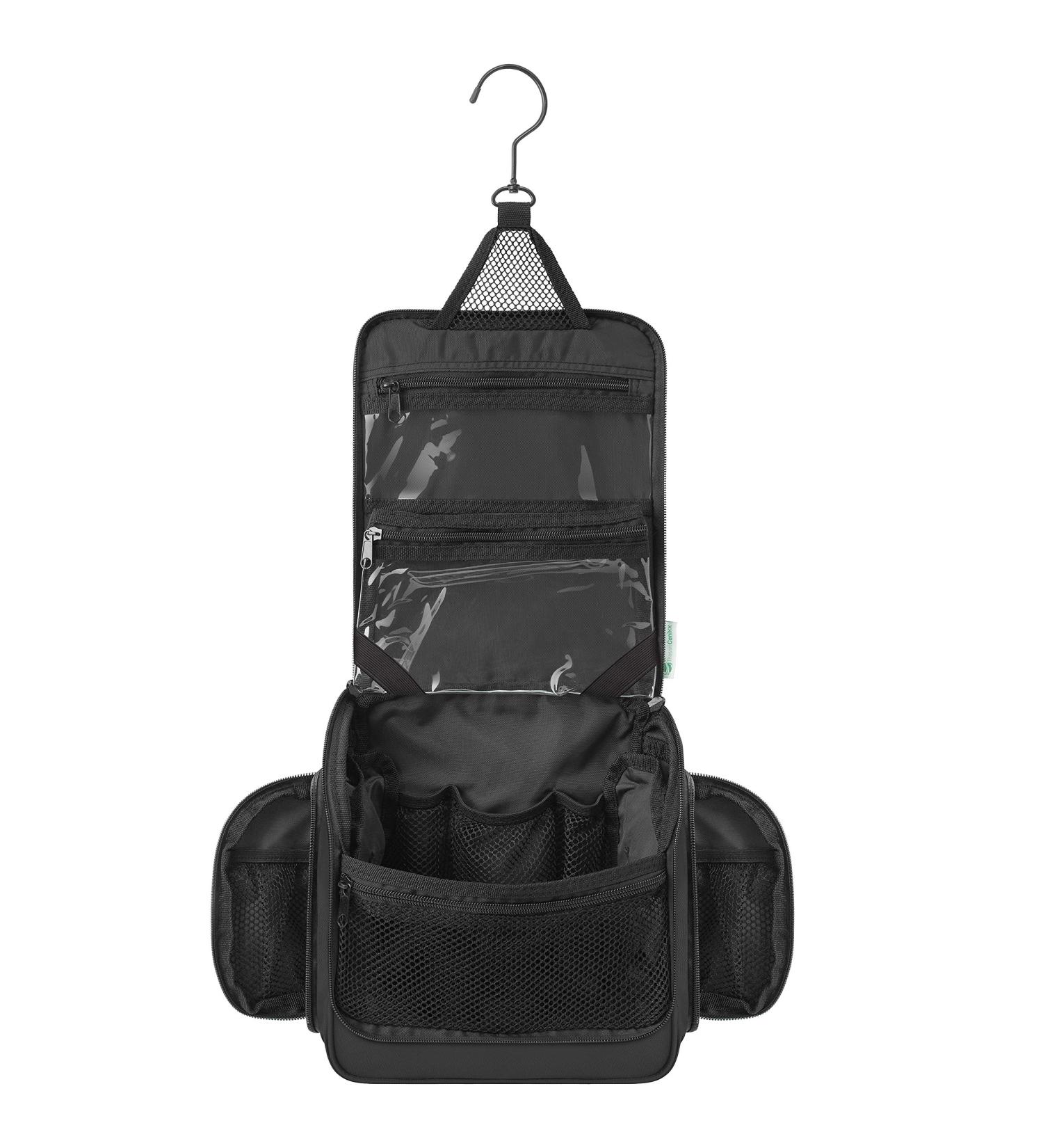 Premium Travel Hanging Toiletry Bag with Expandable Compartments - Jet Black - Buy Online on GoSupps.com