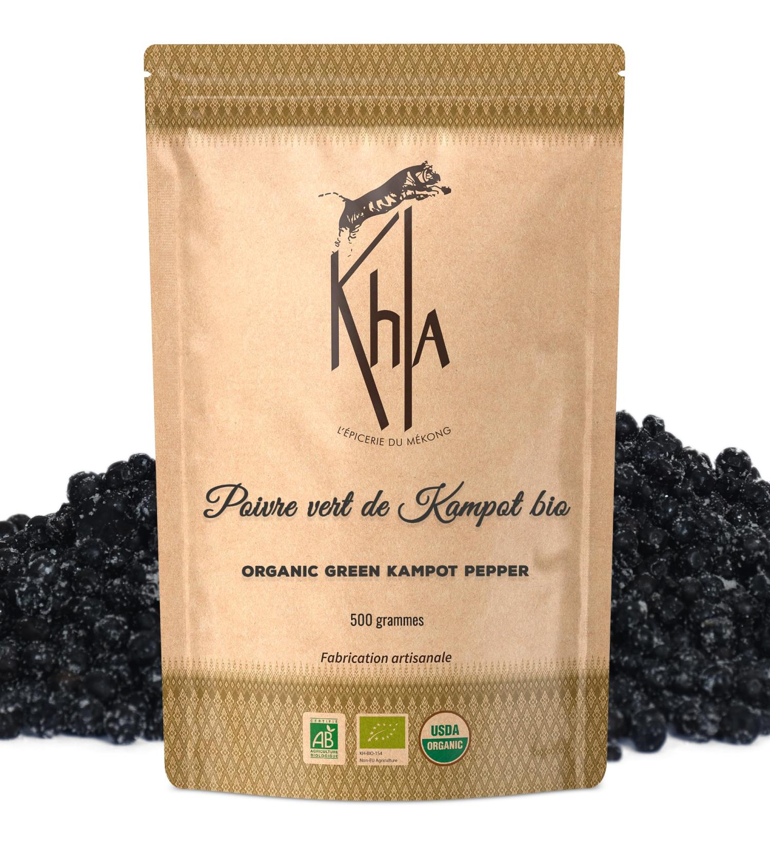 Khla - Fresh Green Pepper from Kampot Certified Organic 500 g - Organic Peppercorn Bag - Grand Cru Aromatic & Vegetable - Direct Producer - Aperitif Sauces - Origin Cambodia - Buy Online on GoSupps.com