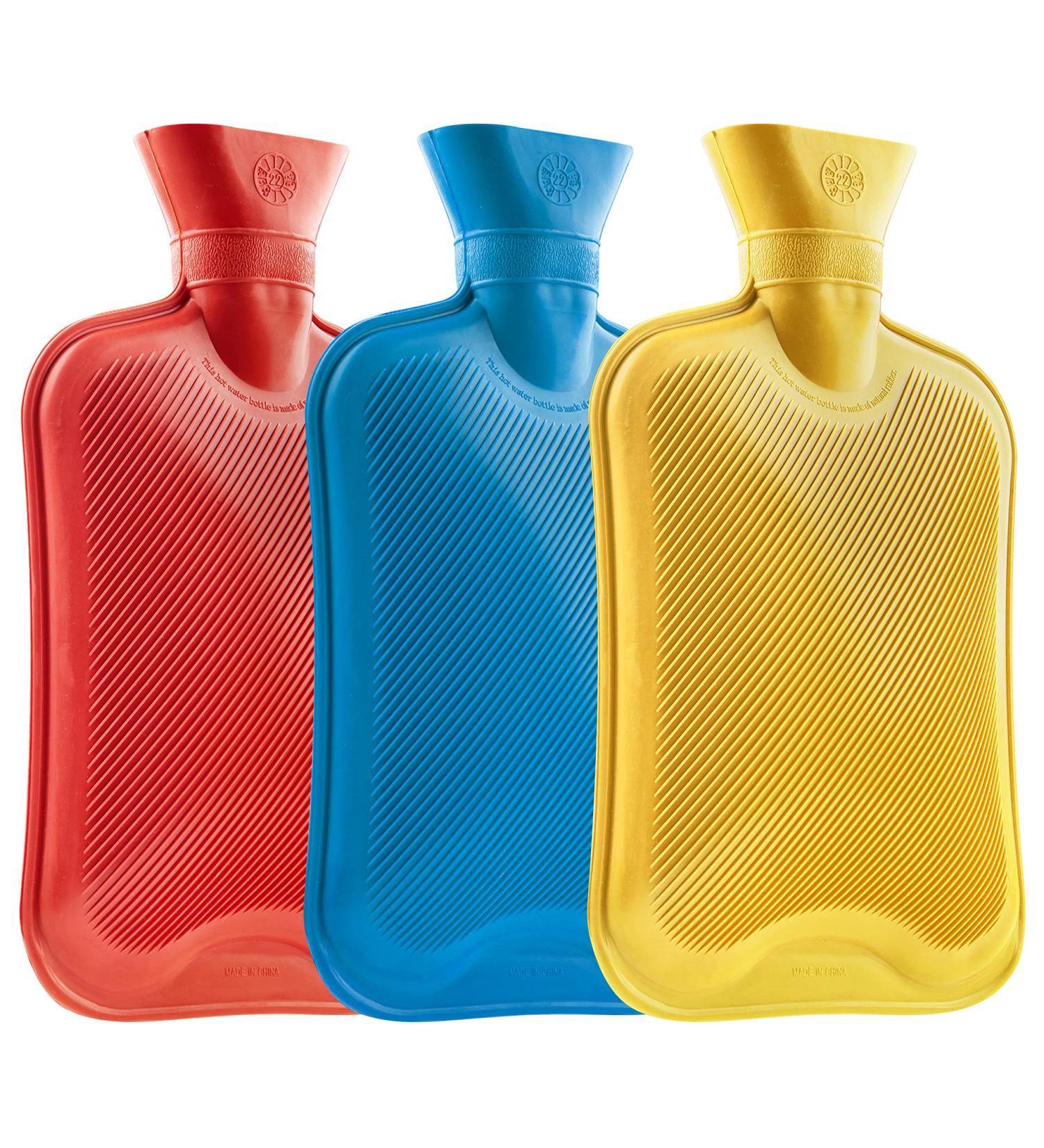 Durable 1.8L Heat Bottles - 2 & 3 Pack Natural Rubber Hot Water Bottles for Kids & Adults (Blue/Red/Yellow) - International Shipping Available - Buy Online on GoSupps.com