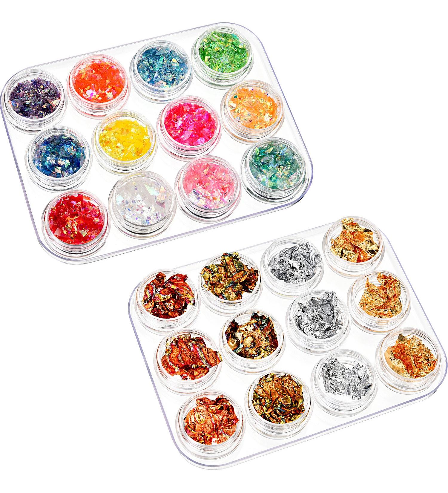 24 Pack Nail Art Glitter Foil Chips - DIY Nail Design Decoration Set for Crafts & Parties - Buy Online on GoSupps.com