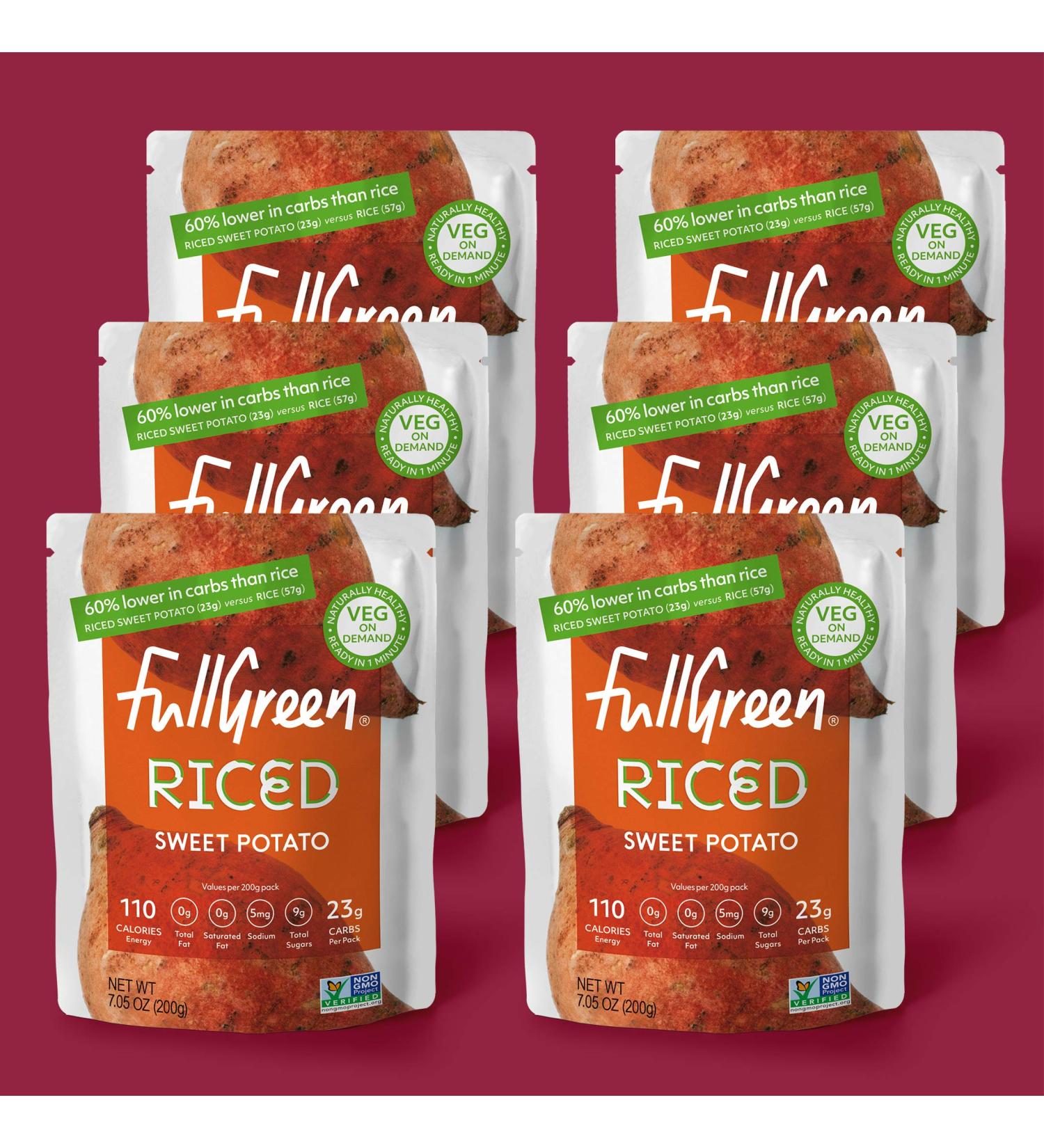Fullgreen Sweet Potato Rice - Low Carb, Non-GMO Vegetable Alternative - 6 Pack, 7.05oz Pouches - Made in USA - Buy Online on GoSupps.com