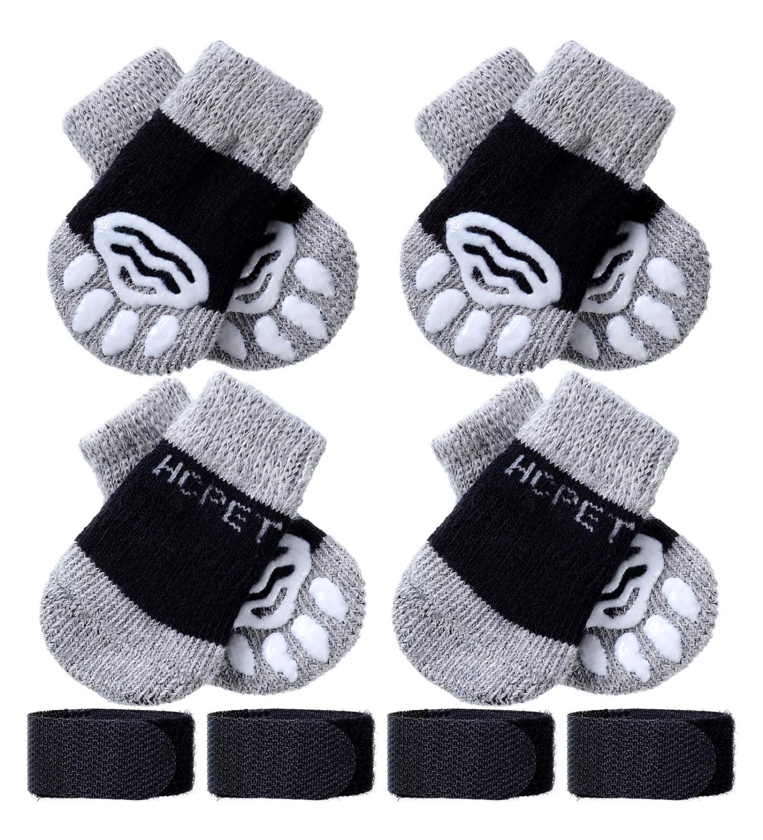 Frienda 8-Piece Anti-Slip Dog Socks for Small Puppies and Kittens - Adjustable Paw Protector with Traction Control in Black and Gray (Size S) - Buy Online on GoSupps.com