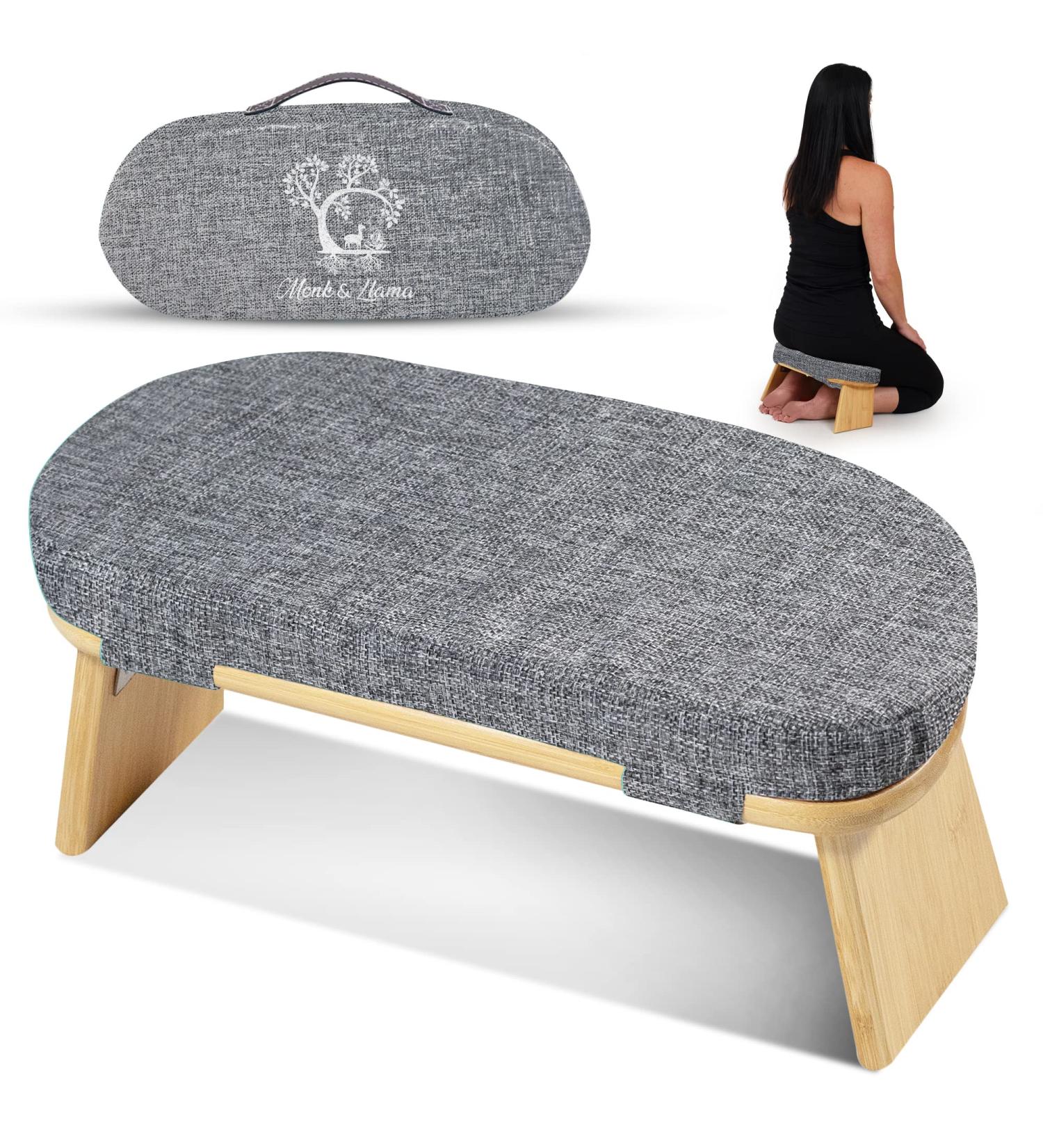 Monk & Llama Foldable Bamboo Meditation Bench with Cushioned Seat - Grey - Buy Online on GoSupps.com