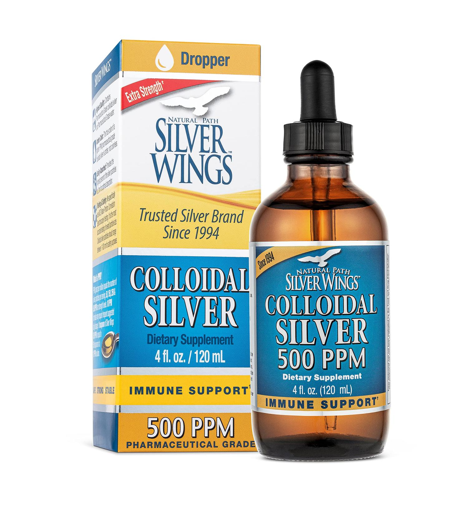 Natural Path Silver Wings Colloidal Silver Extra Strength 500 PPM - 4 fl oz (120 ml) | Immune Support & Wellness - Buy Online on GoSupps.com