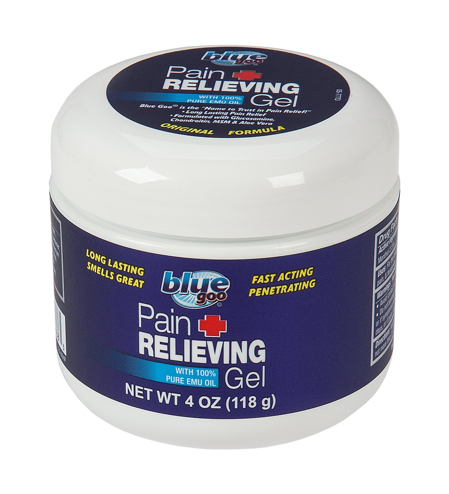 Blue Goo Pain Relieving Gel - Fast-Acting Relief for Back/Neck Muscle Pain, Stiff Joints, Sprains, and Strains - Cooling & Soothing Formula with 100% Pure Emu Oil - 4 oz - Buy Online on GoSupps.com