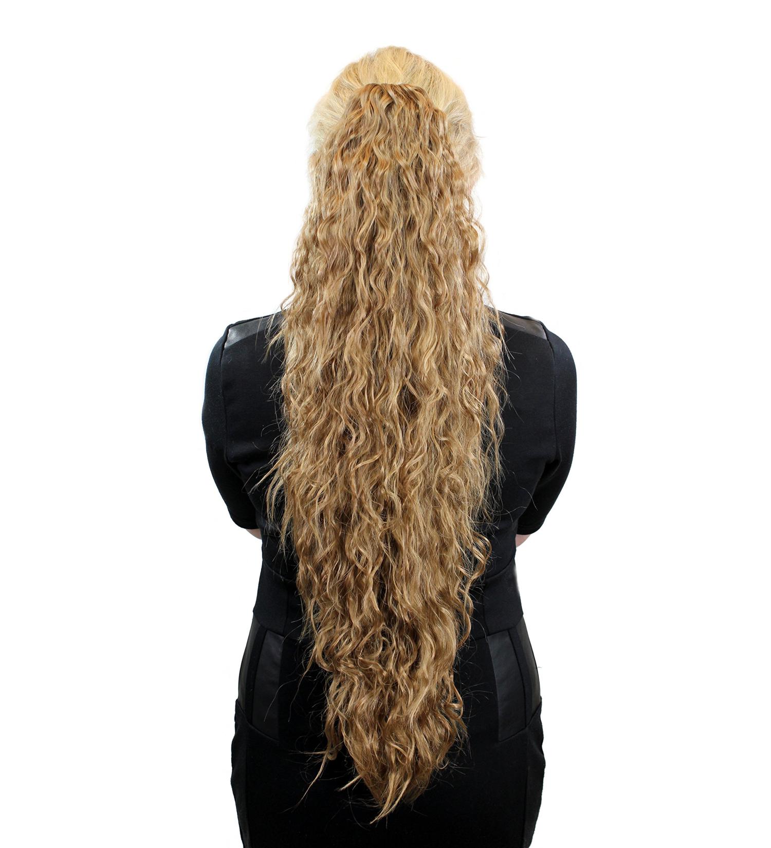 Very Long Voluminous Dark Blonde Ponytail Hairpiece with Kinky Curls - N838-19 for Stunning Hairstyles - Buy Online on GoSupps.com