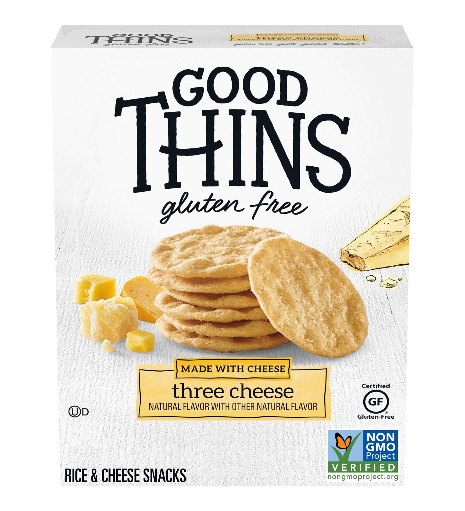 Good Thins Three Cheese Rice Crackers - 3.5oz Cheddar (Gluten-Free Snacks) - Buy Online on GoSupps.com