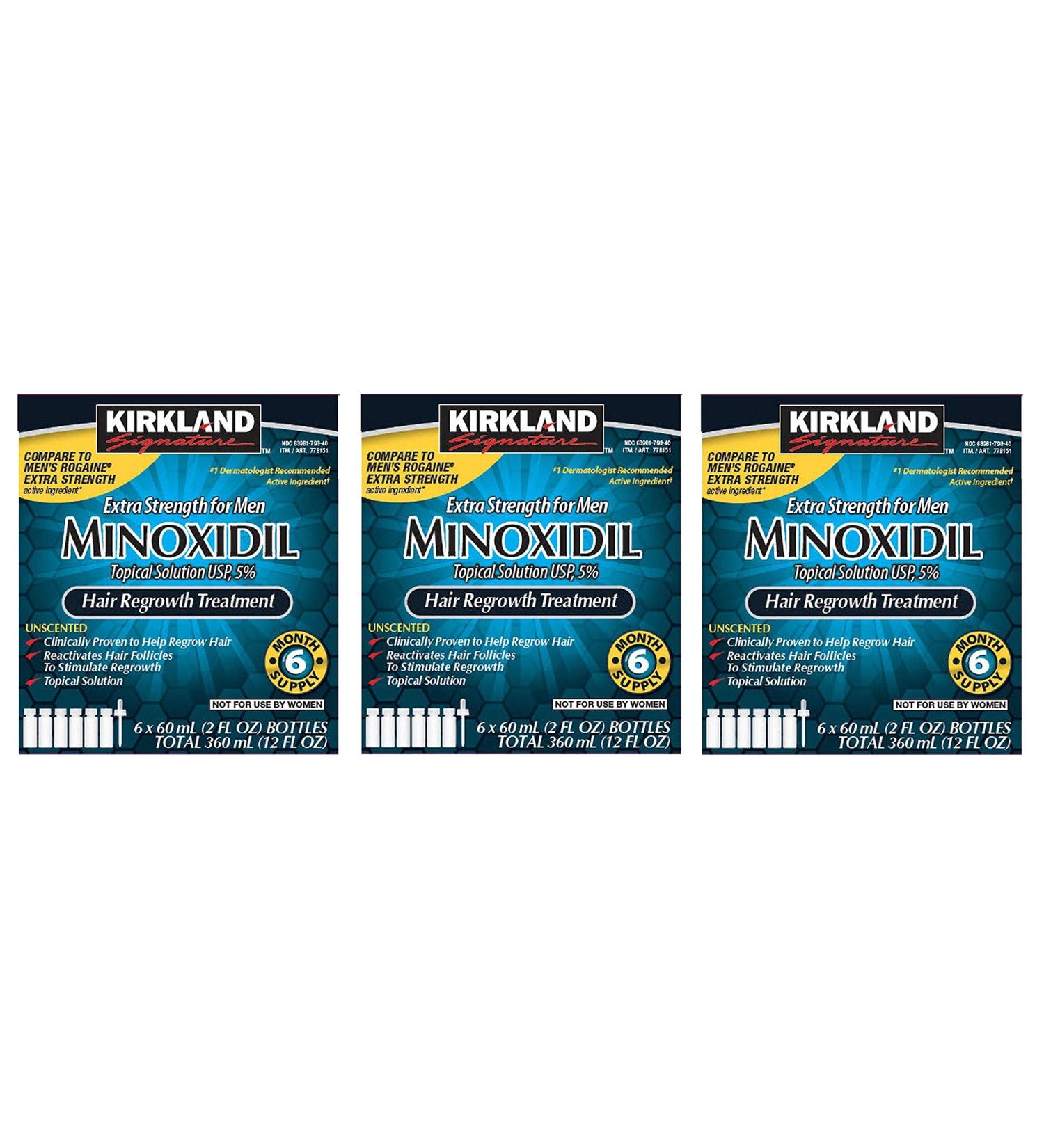 Kirkland Minoxidil 5 percentage Extra Strength Hair Loss Regrowth Treatment Men 3 Pack (6 Months Supply)
