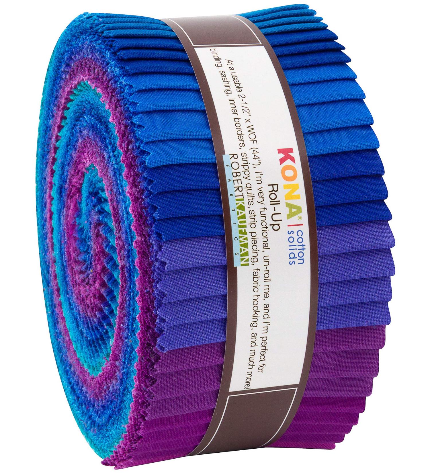 Robert Kaufman Kona Cotton Solids Peacock Roll Up 2.5" Precut Cotton Fabric Quilting Strips Jelly Roll Assortment RU-770-40