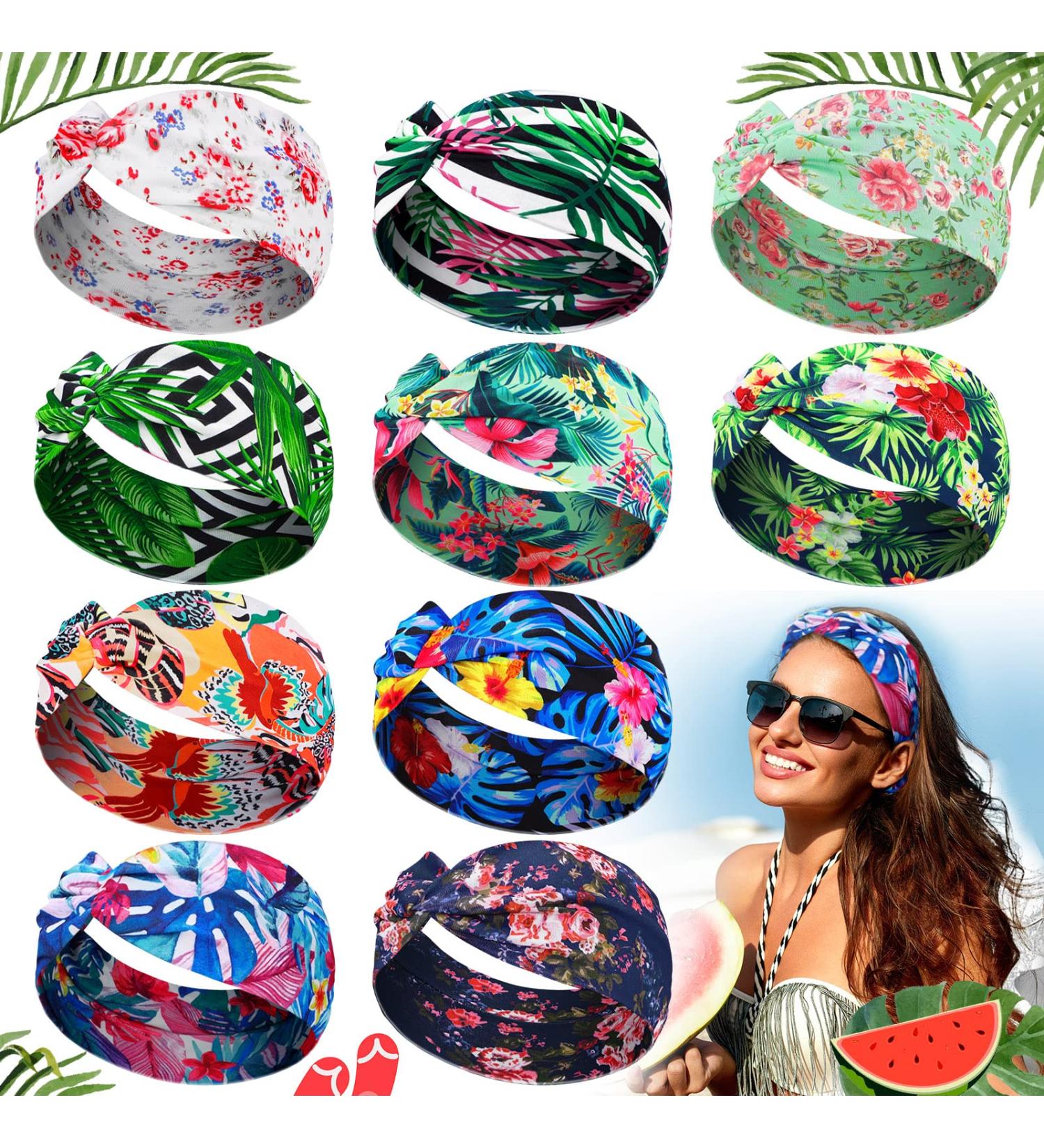 10 Pcs Boho Beach Headbands - Floral Vintage Elastic Turban Head Wraps for Women - Buy Online on GoSupps.com