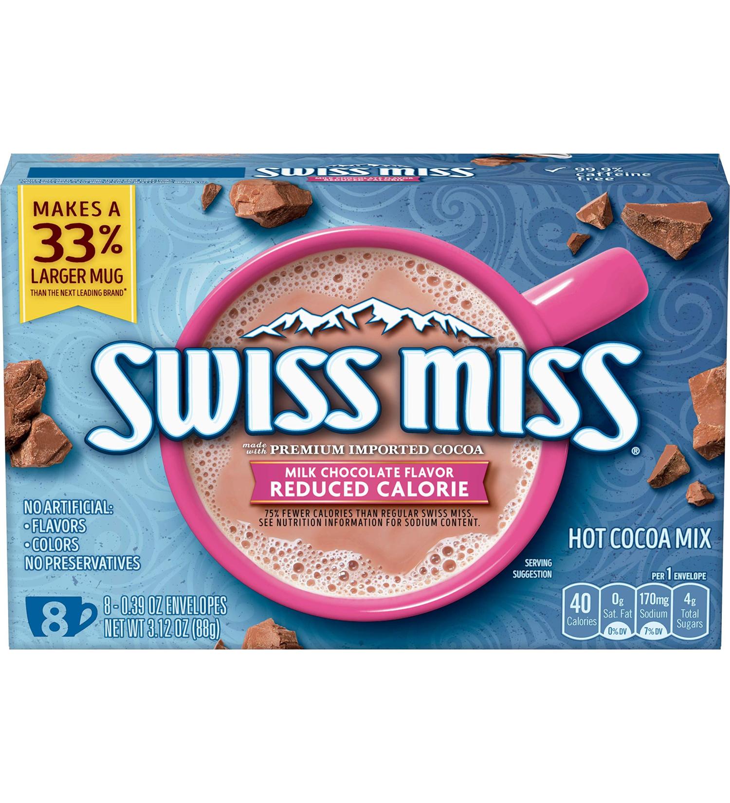 Swiss Miss Milk Chocolate Flavor Reduced Calorie Hot Cocoa Mix  Keto Friendly  0.39 oz. 8-Count (Pack of 12) - Buy Online on GoSupps.com