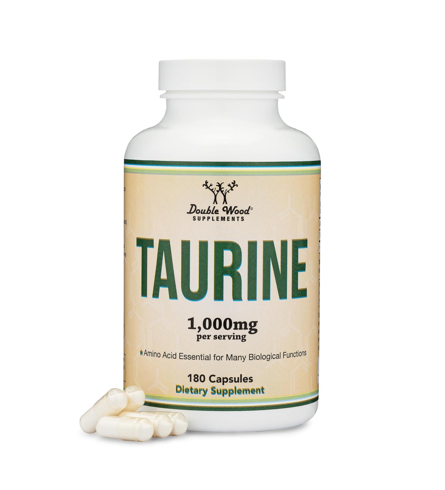 Taurine Supplement 1000mg Per Serving 180 Capsules - Amino Acid Studied to Support a Longer Healthier Life (Taurina) Vegan Safe Gluten Free Non-GMO by Double Wood - Buy Online on GoSupps.com
