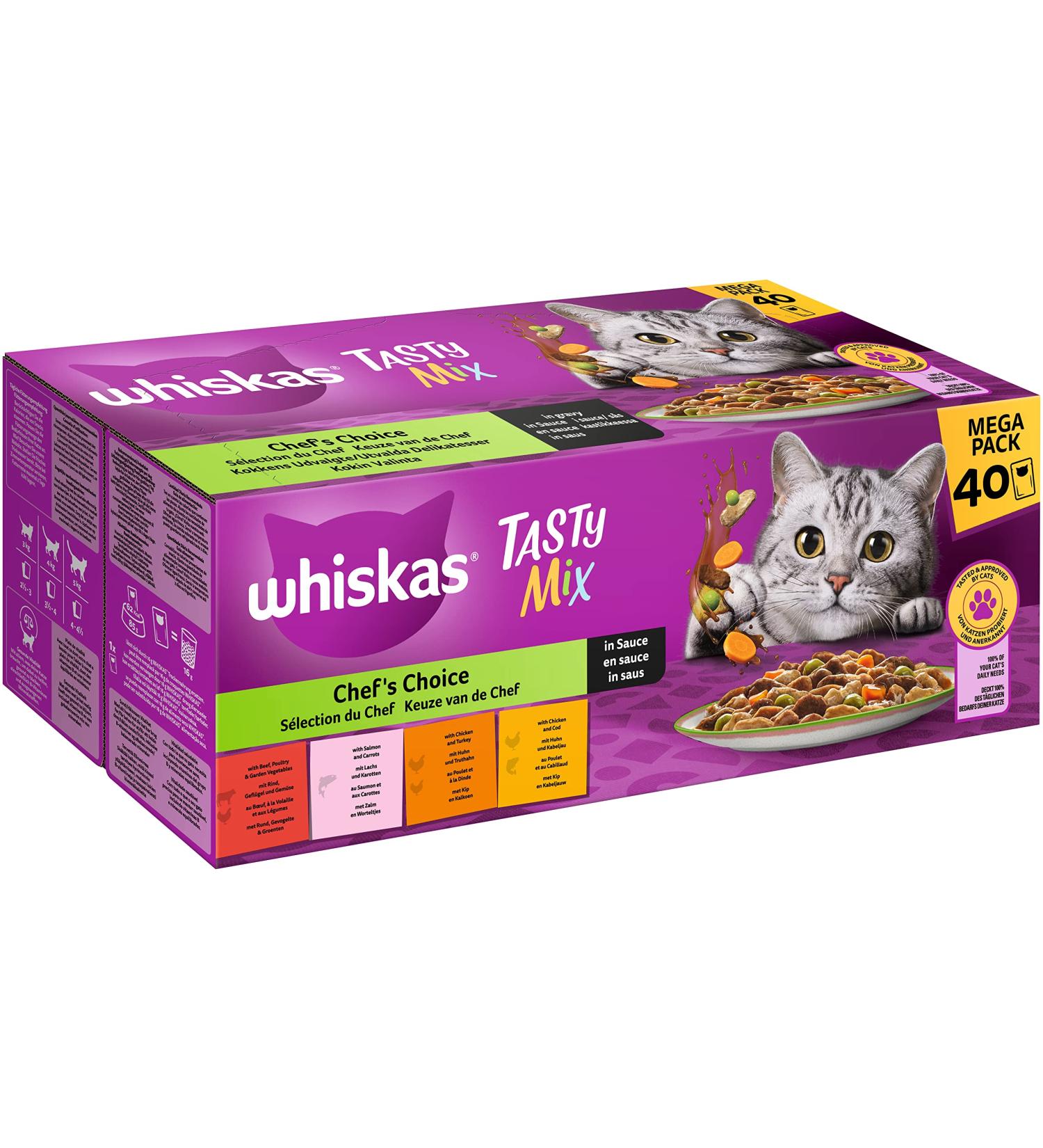 Buy Whiskas 1+ Cat Food Tasty Mix in Sauce - 40x85g Wet Food for Adult Cats - Premium Quality 3.4 kg Pack - International Shipping Available - Buy Online on GoSupps.com