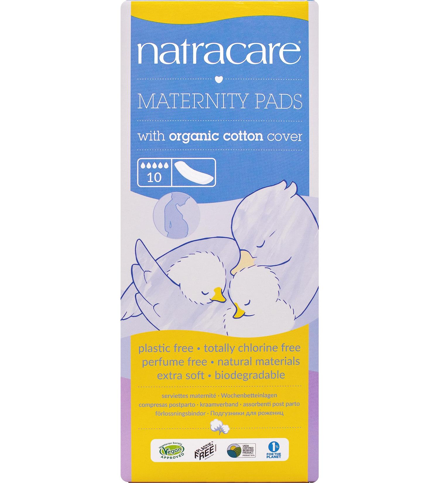 Natracare Organic Maternity Pads Made with Certified Organic Cotton Ecologically Certified Cellulose Pulp and Plant Starch (1 Pack 10 Postpartum Pads Per Pack)