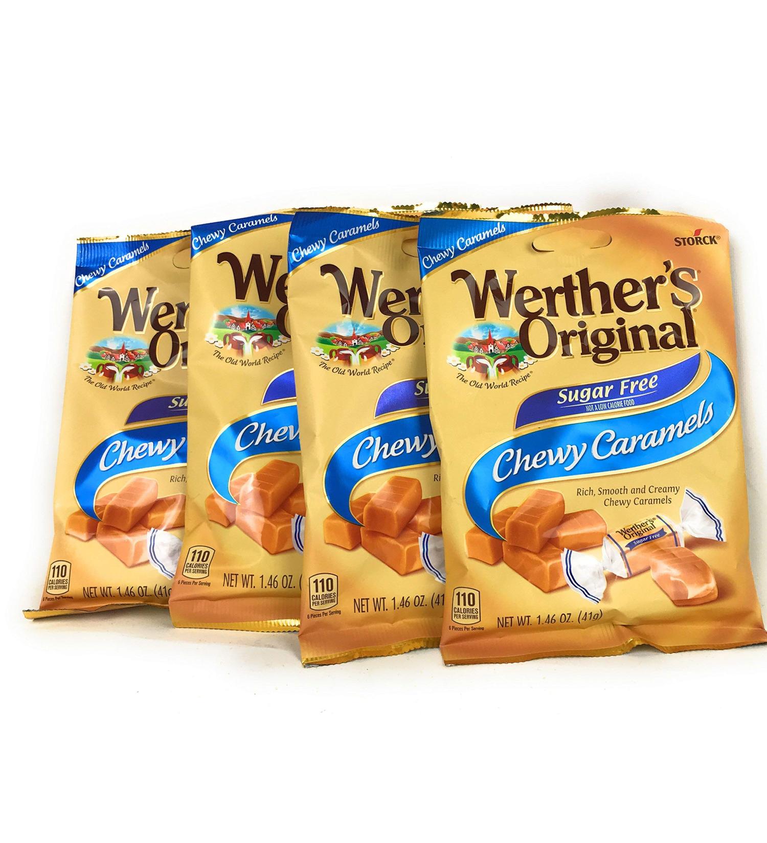 Werther's Chewy Caramels Candies Original Sugar Free, 1.46 Ounce Pack of 4