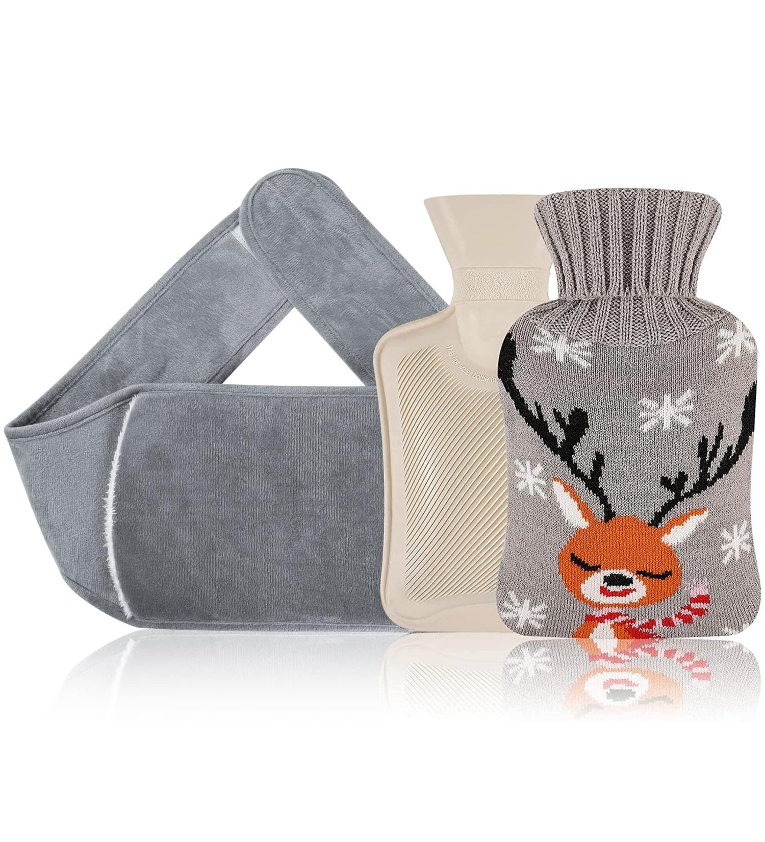 Hot Water Bottle with Washable Knitted Cover | Hapzoom Rubber Warm Water Bag for Neck, Shoulder, Back, and Waist - Buy Online on GoSupps.com