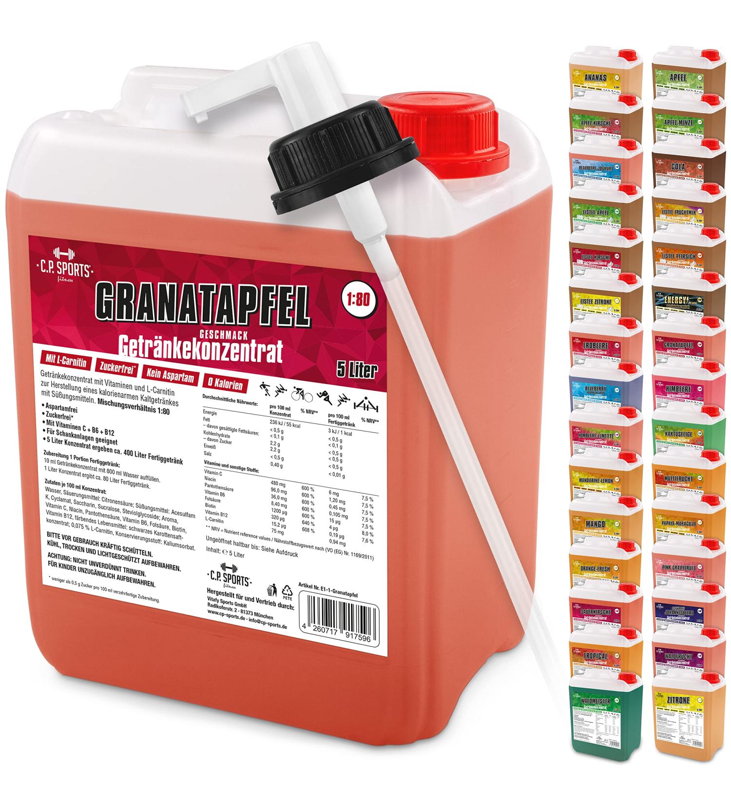 Buy C.P. Sports 5L Drink Syrup Concentrate - L-Carnitine Pomegranate - Makes 400L of Vitamin-Packed Sports Beverage - Buy Online on GoSupps.com