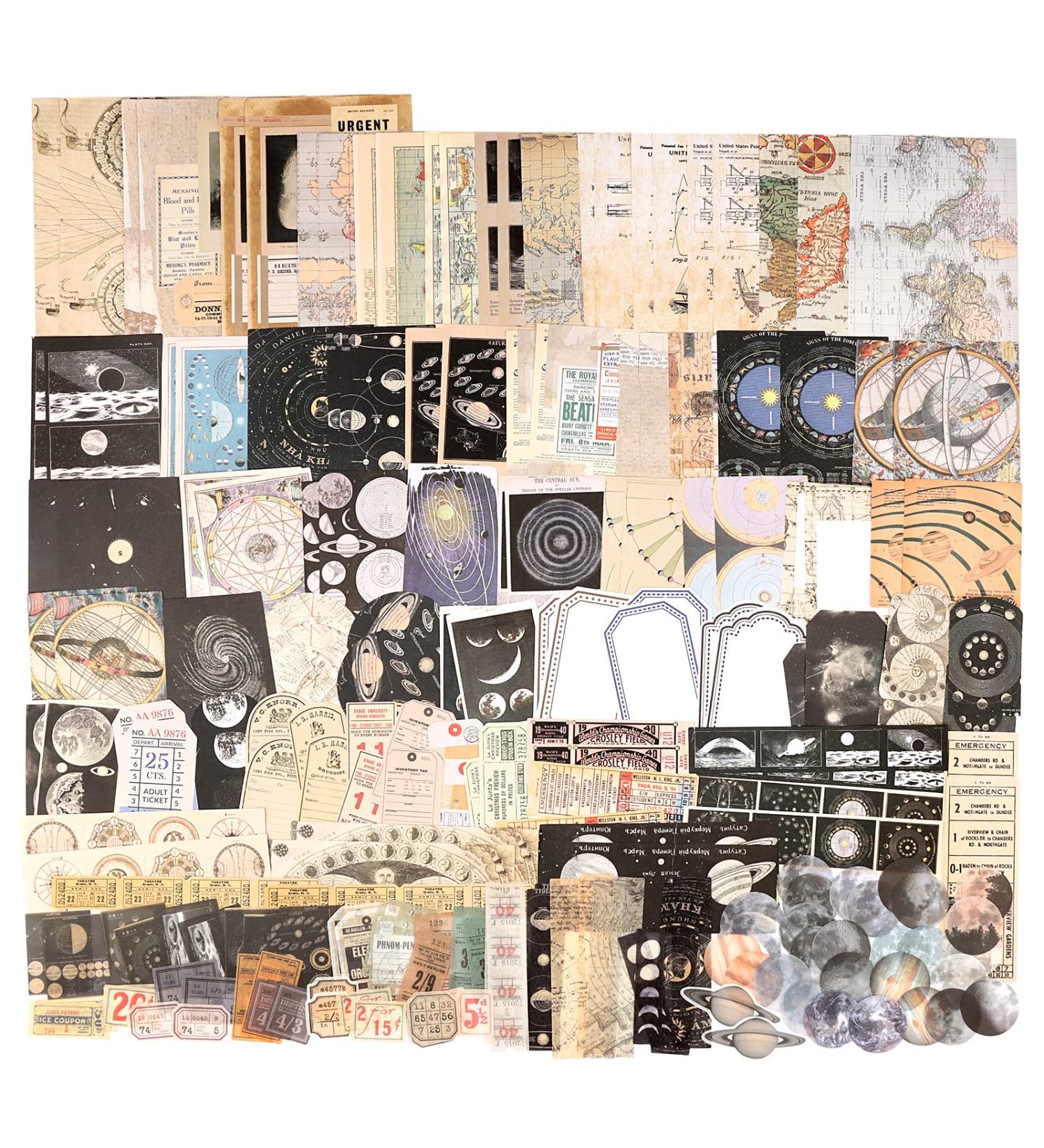 Draupnir Vintage Journal Supplies Set - 200pcs Scrapbook Paper, Stickers & Ephemera for Art Journaling, Collage & Astrology - Celestial Theme - Buy Online on GoSupps.com