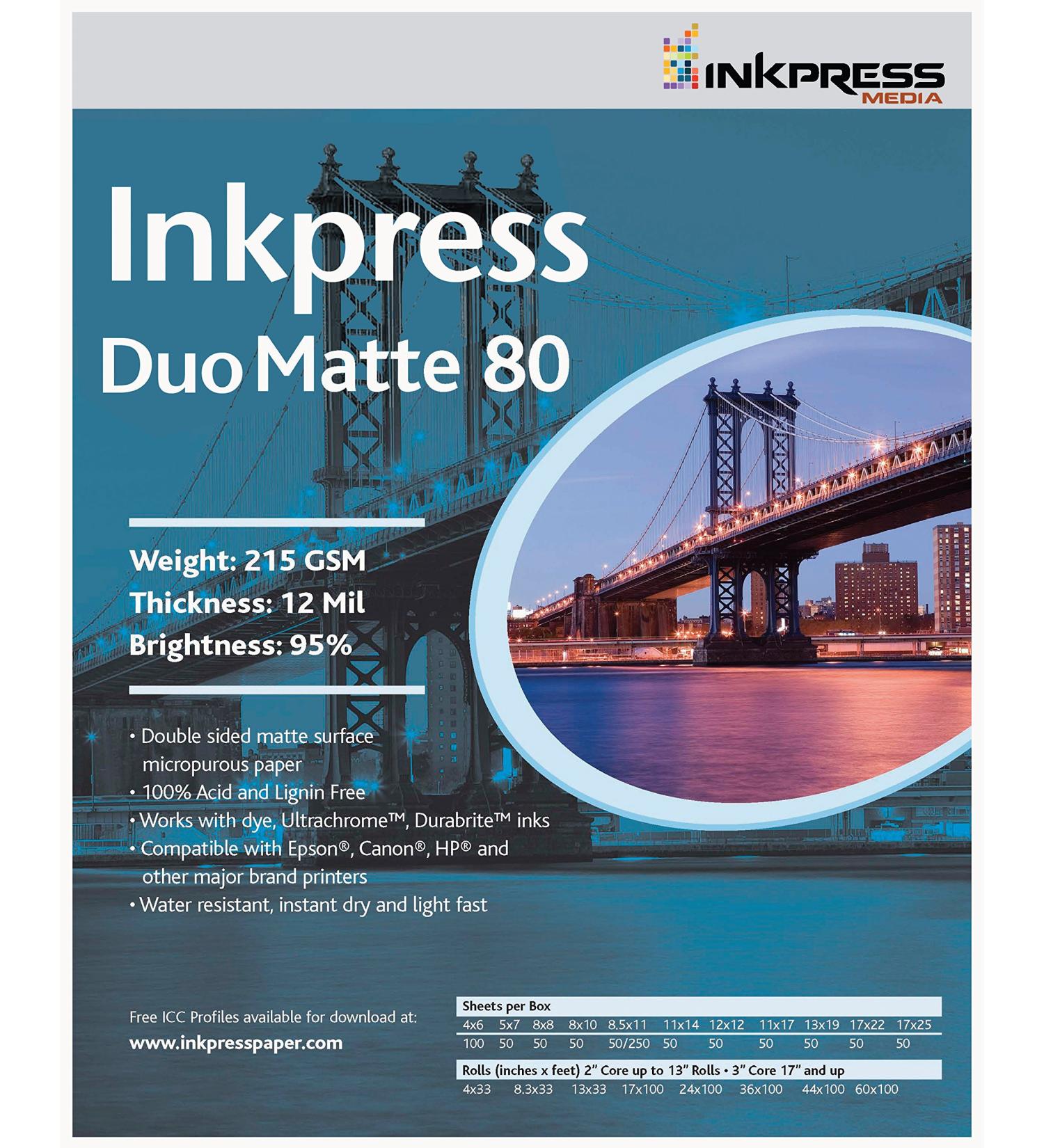 INKPRESS MEDIA 215 GSM,12 Mil,5x7", 95 Percent Bright, Double Sided Photo Paper (#PP805750)