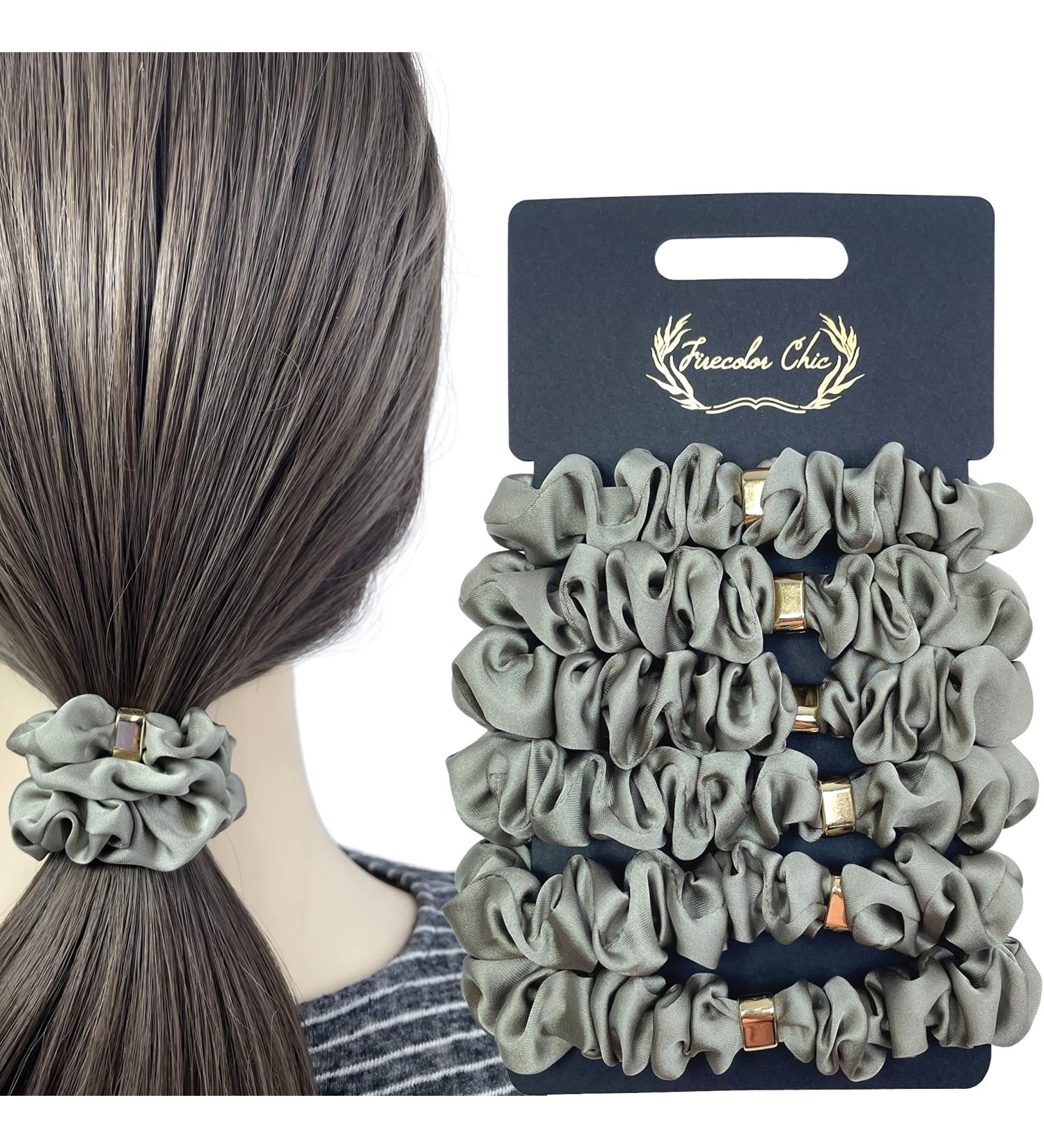 Pine Green Satin Silk Scrunchies - 6 Pack Soft Hair Ties for Women and Girls | Fancy Hair Accessories Ponytail Holders - No Damage - Buy Online on GoSupps.com