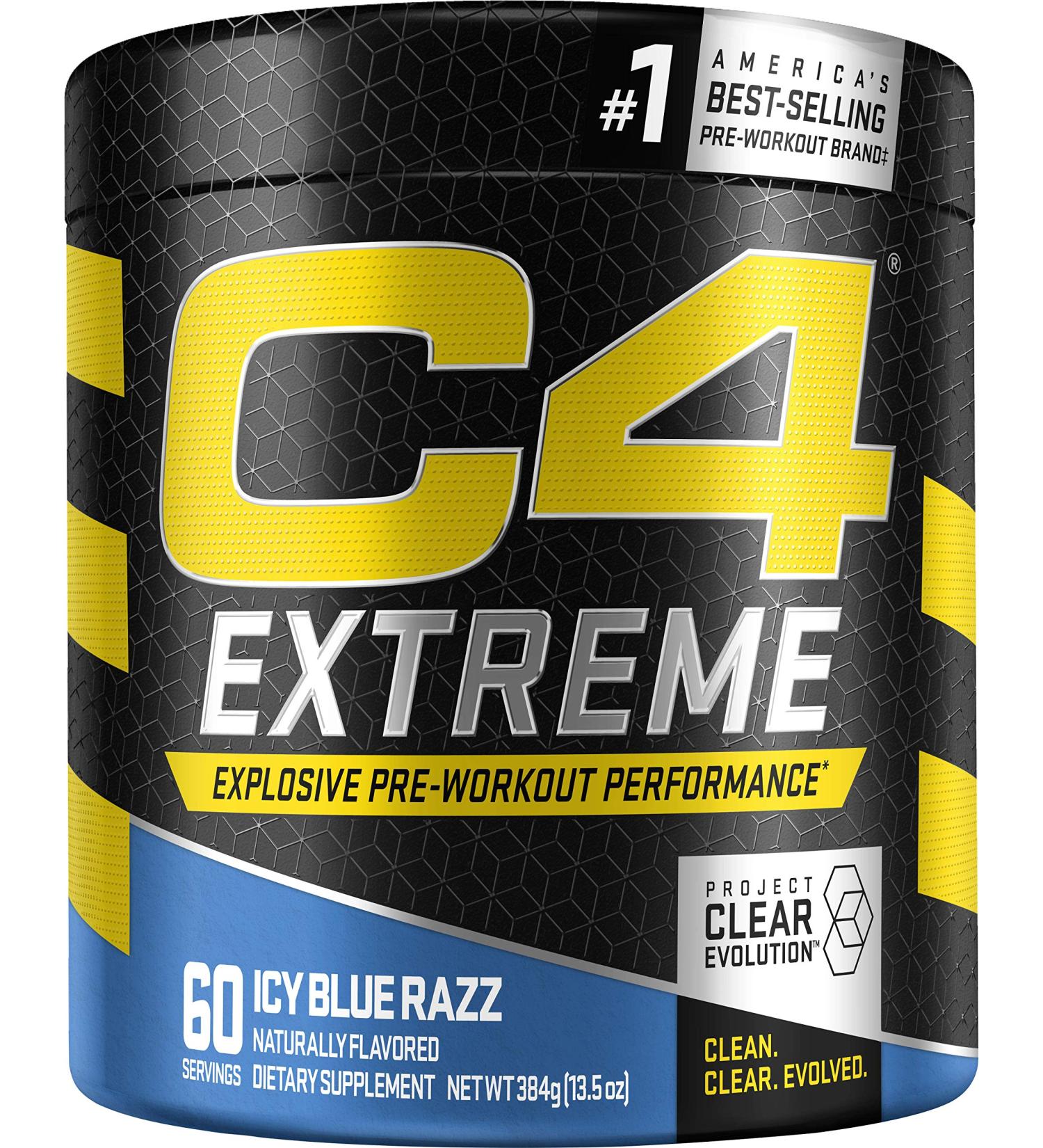 C4 Extreme Pre Workout Powder Icy Blue Razz - Energy Supplement for Men & Women - 200mg Caffeine, Beta Alanine, Creatine - 60 Servings - Buy Online on GoSupps.com