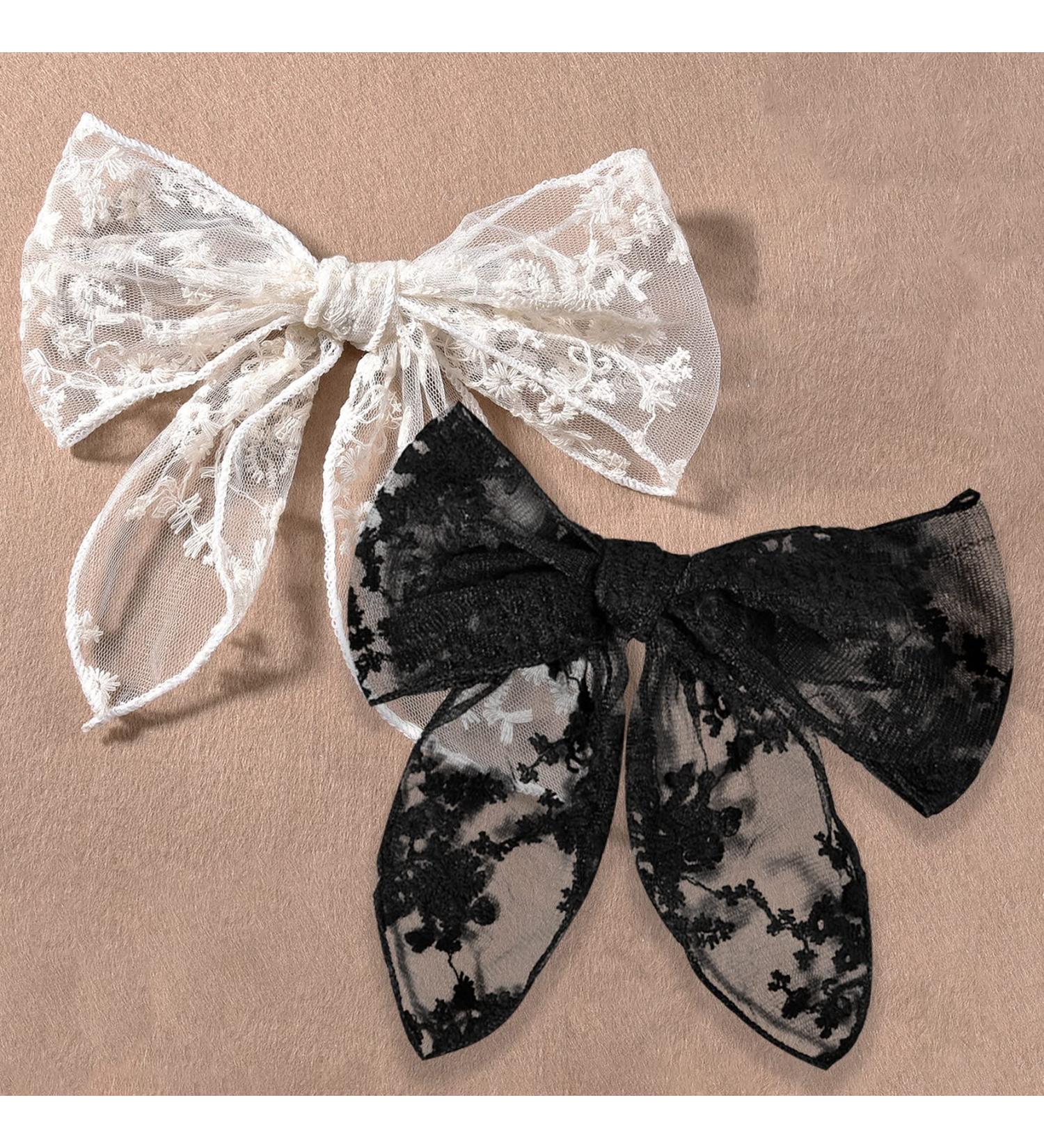 2 Pack Lace Large Hair Bows for Girls - Cute Hair Accessories for Wedding, Party, Beach - Butterfly Toddler Hair Clip Decor - Hair Scrunchies Included - Buy Online on GoSupps.com