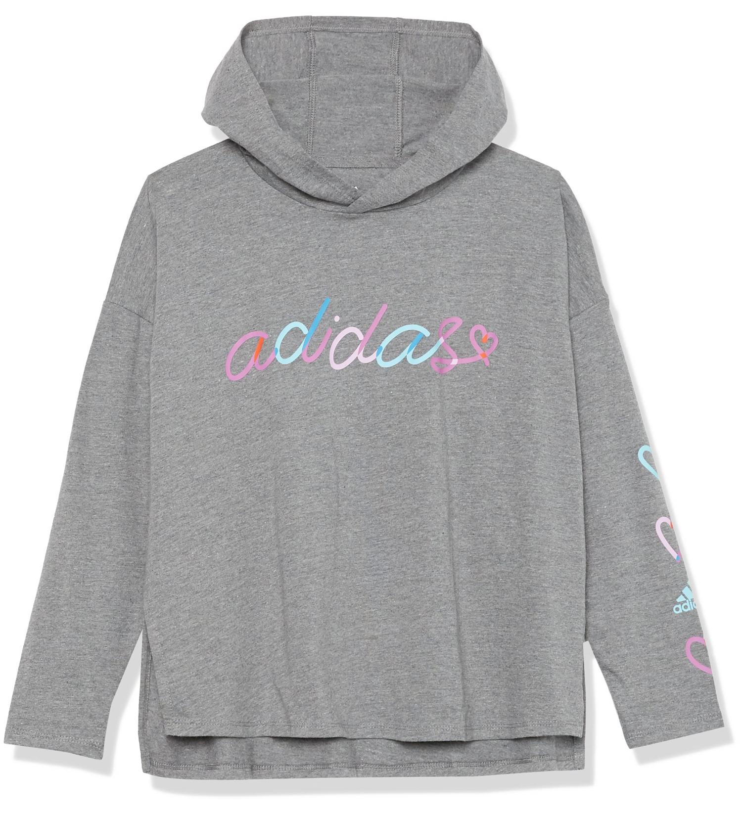 adidas Girls' Long Sleeve Hooded Graphic Tee - Charcoal Grey Heather - Buy Online on GoSupps.com