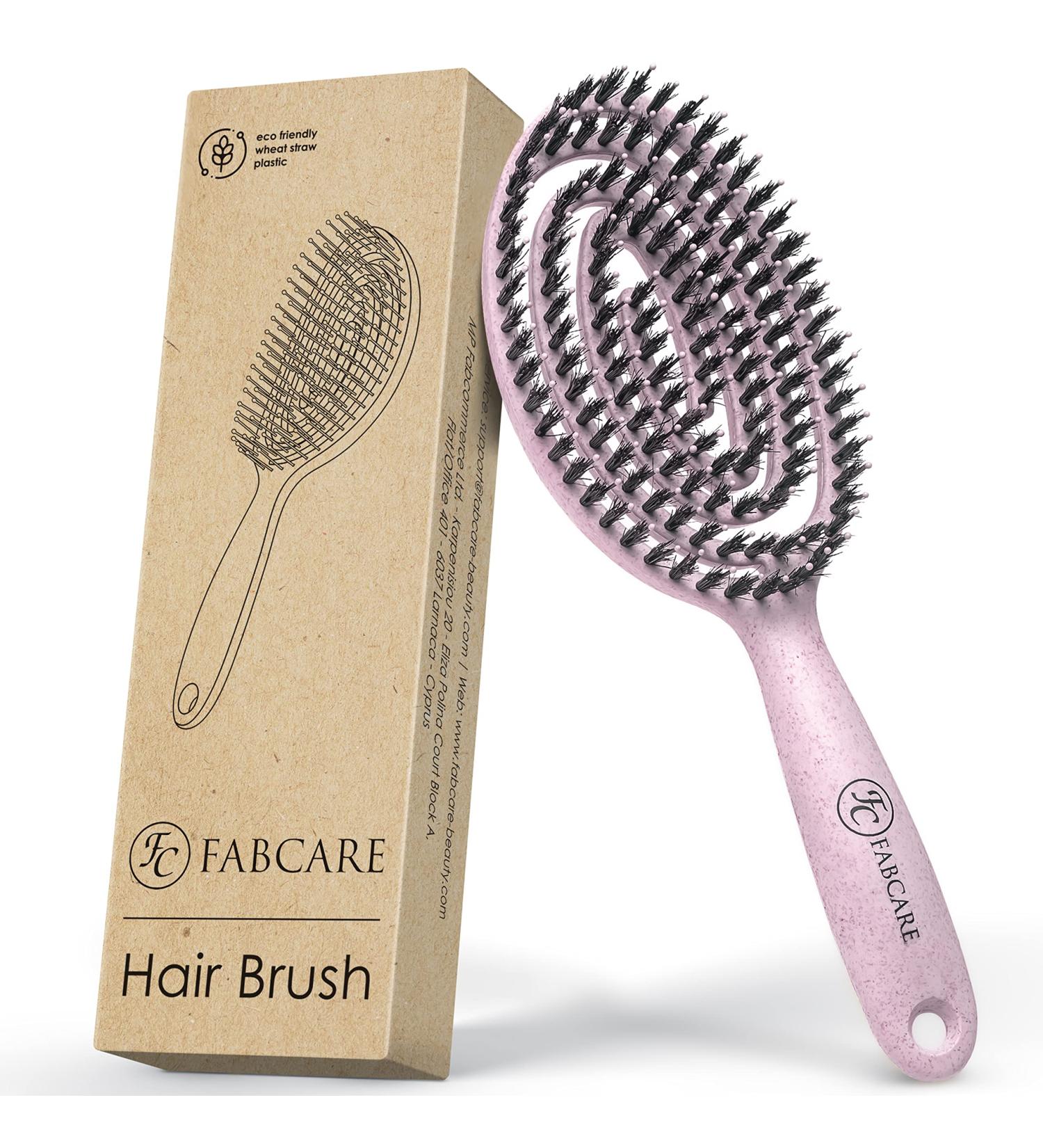 Fabcare Organic Hairbrush - Wild Boar Bristles Round Detangler Brush for All Hair Types | Pink - Includes Ebook Professional Hair Care - Buy Online on GoSupps.com