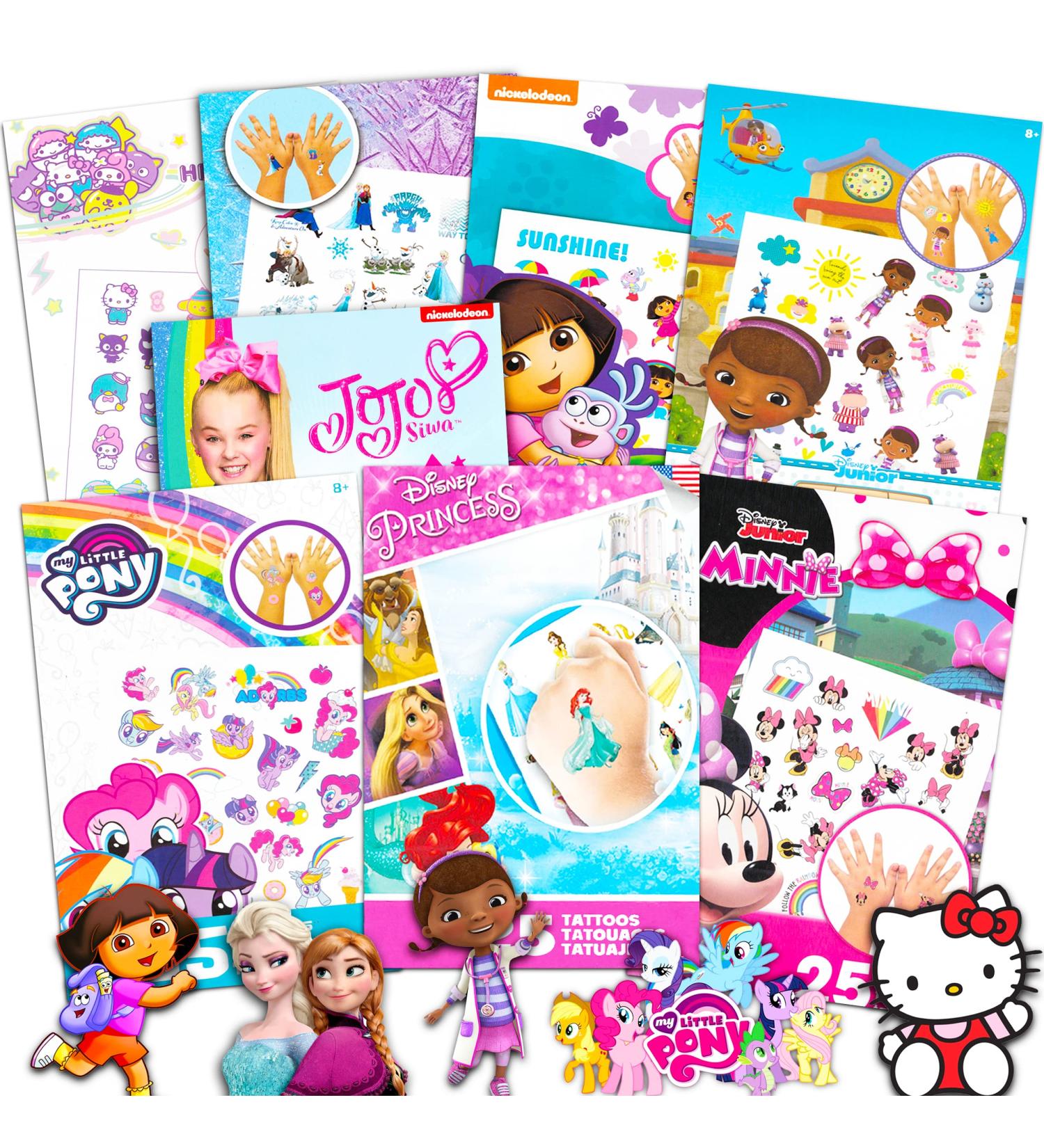 Mega Assortment of 200 Temporary Tattoos for Toddler Girls - Featuring Minnie Mouse, Disney Princess, JoJo Siwa, Hello Kitty, and More! - Buy Online on GoSupps.com