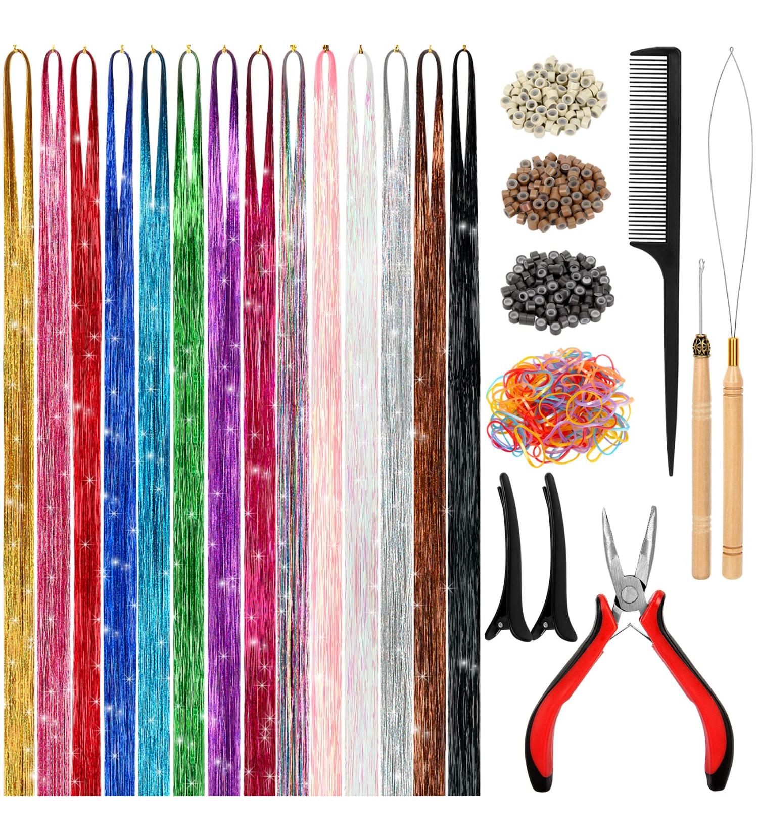 48 Inch Hair Tinsel Kit | 14 Colors 3200 Strands | Heat Resistant Fairy Hair Extensions for Women & Girls - Buy Online on GoSupps.com