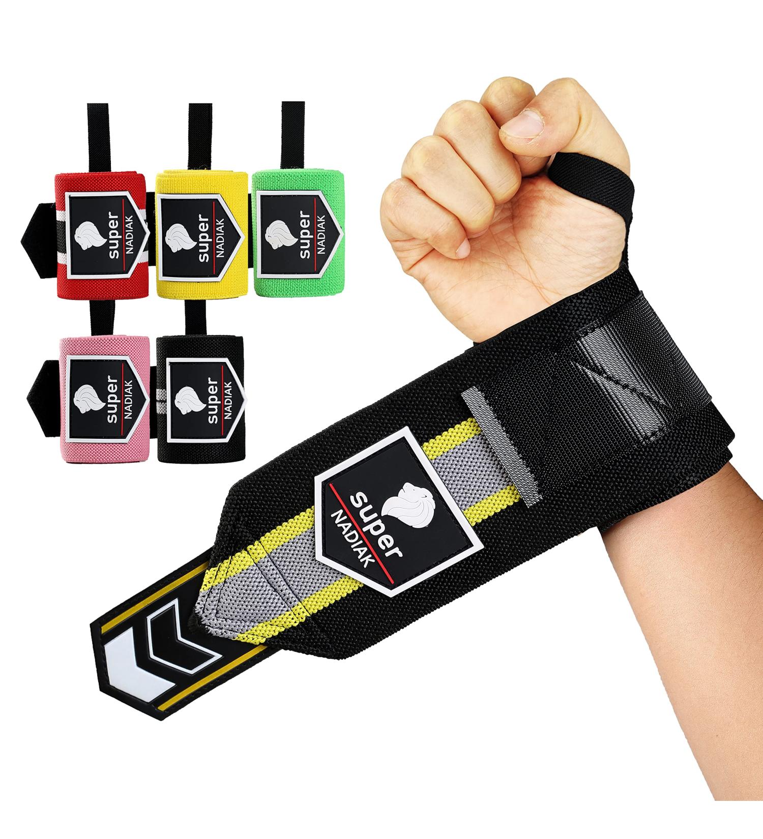 Super NADIAK Wristbands - Professional Wrist Support Cuffs for Weightlifting, Bodybuilding, and Fitness - Black/Yellow/Grey - Buy Online on GoSupps.com