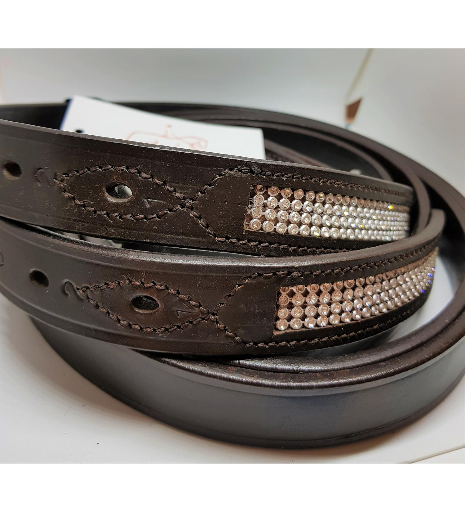 Aces GENUINE HORSE HEAVY DUTY STRONG BLING DIAMANTE STIRRUP LEATHER BROWN FULL (54") COB (52") PONY (48") SS BUCKLE 54.0 Inches