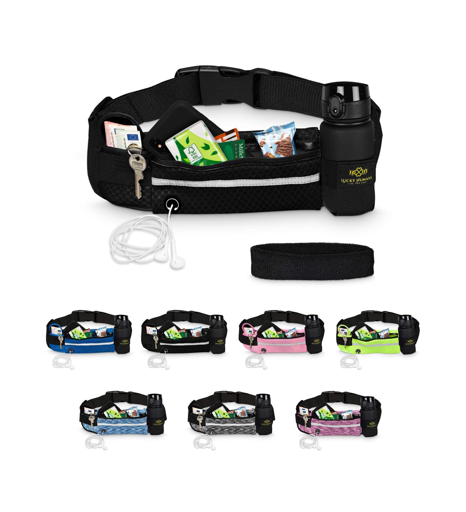 Buy Lucky Humans Universal Gu with Phone Bag & Bottle Holder - Sports Jogging Belly Pocket for Men & Women - Zipper Drinking Belt & T-Shirt Holder - Ultra-Lightweight Mesh Black - Buy Online on GoSupps.com