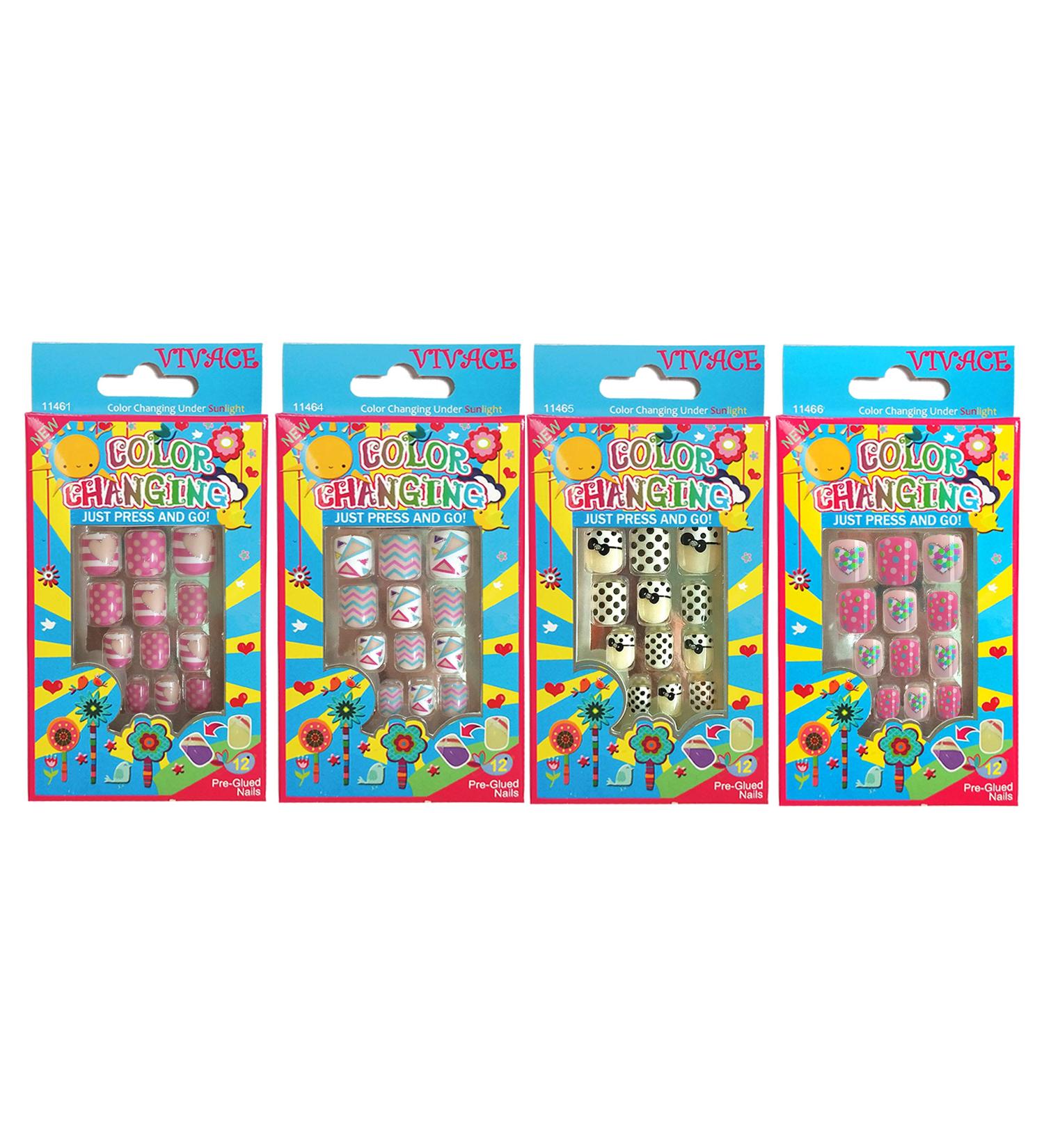 Vivace 4Pack Color Changing Under Sun Fake Nails | Artificial Preglued Junior Sticker Nails - 48 Tips for Stylish Manicure - Buy Online on GoSupps.com