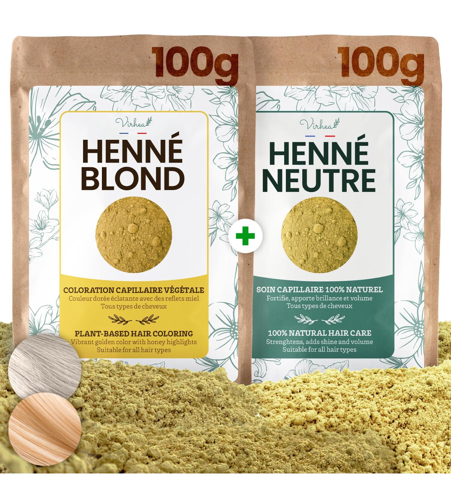 Henn Blond Naturel 100g + Henn Neutre Bio 100g - Kit Coloration V g tale Cheveux Blonds + Soin Capillaire Volume Brillance - Masque Naturel Anti-Pellicules Anti-Poux - Cheveux Secs - Buy Online on GoSupps.com