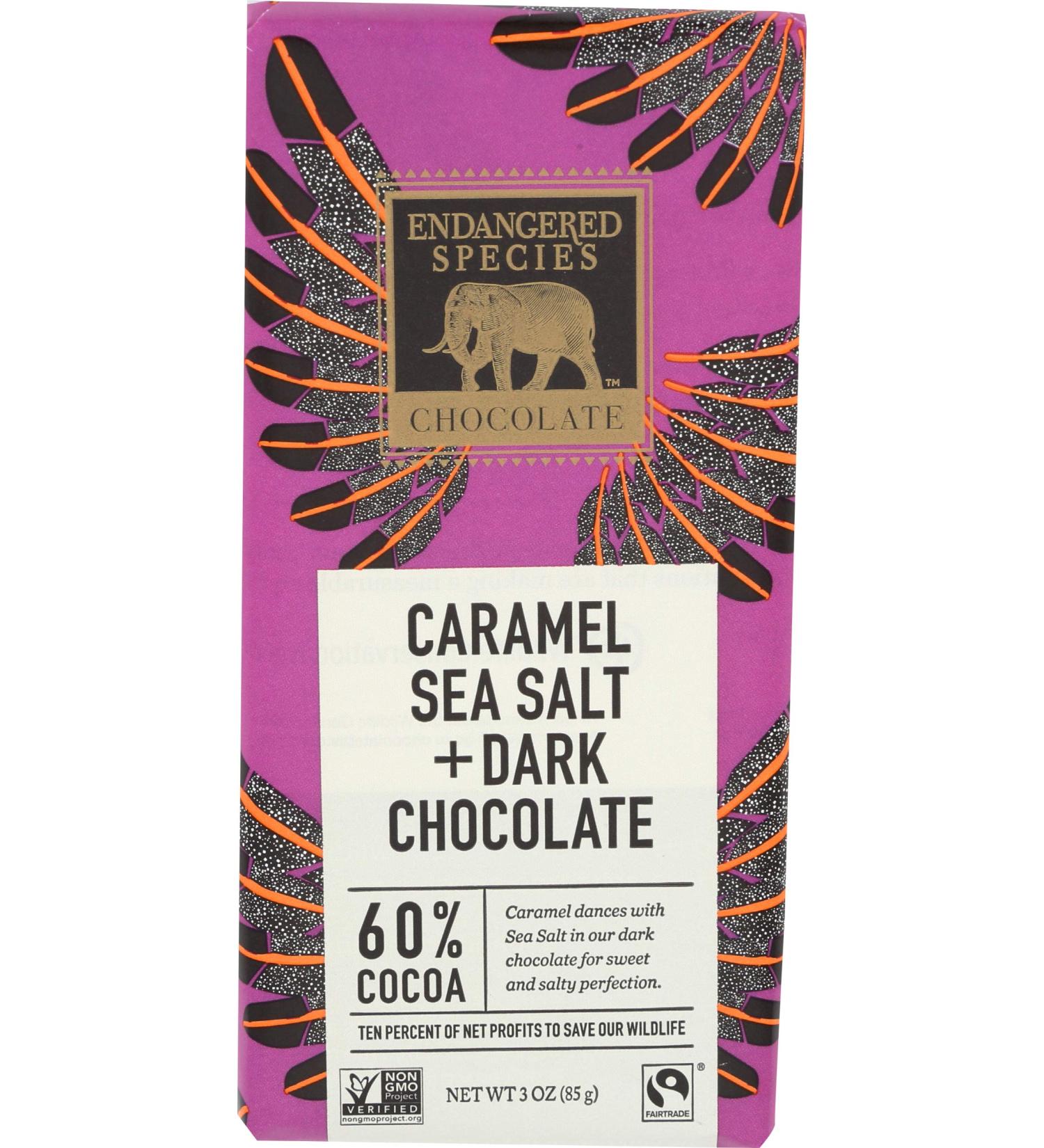 Endangered Species Dark Chocolate Caramel Sea Salt 60% Cocoa - 3 oz (85 g) | Premium Gourmet Treat - Buy Online on GoSupps.com