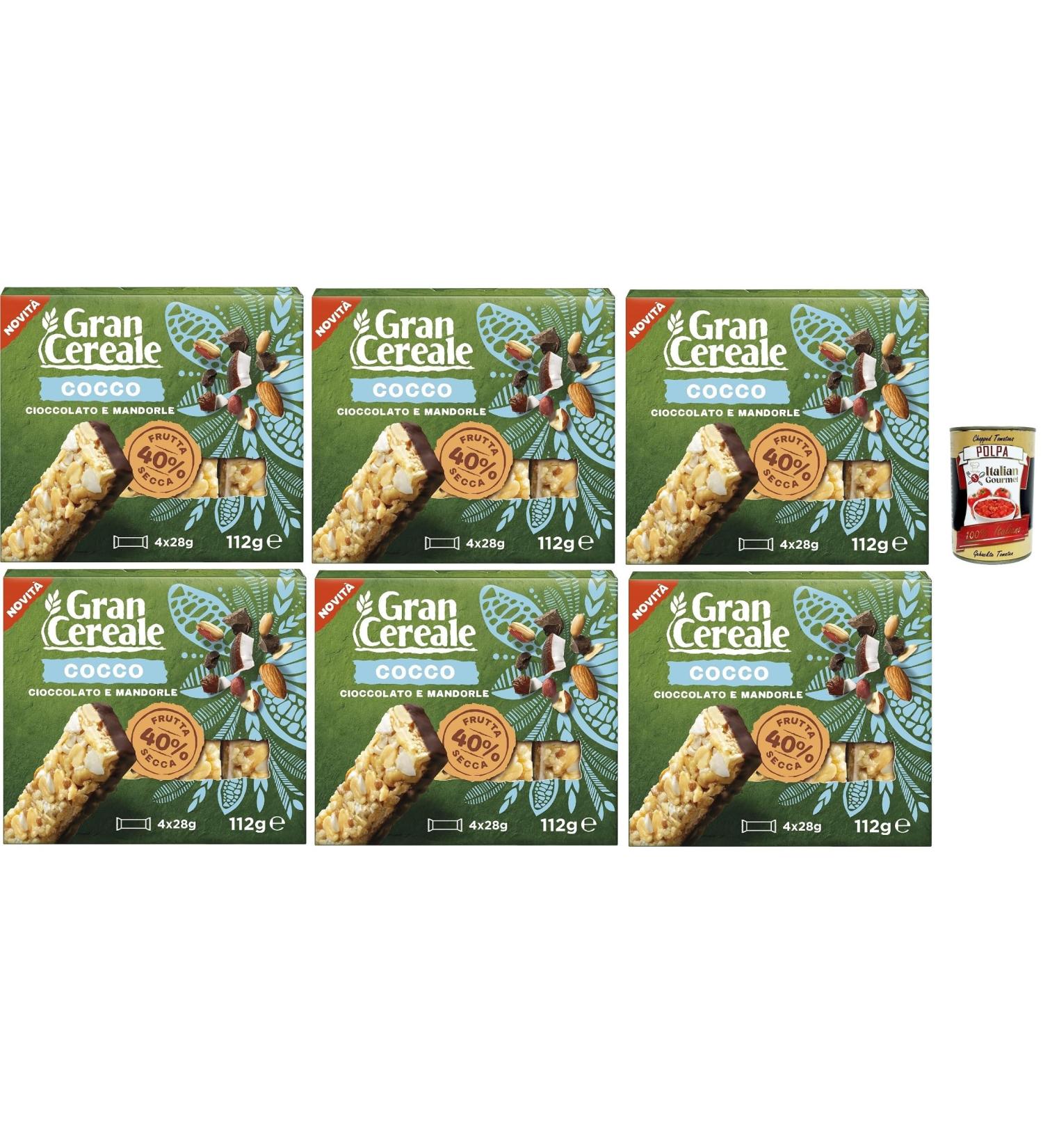 Mulino Bianco Gran Cereale Pack of 6 dried fruit bars with coconut chocolate and almond pieces for breakfast and sweet snacks 6 x 112 g + Italian Gourmet polpa 400 g - Buy Online on GoSupps.com