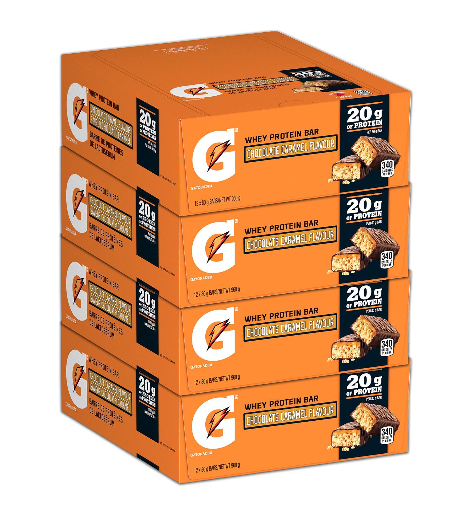 Gatorade Whey Protein Bar - Chocolate Caramel Flavour Multi-Pack 12 Bars 960 g (Pack of 4) - Buy Online on GoSupps.com