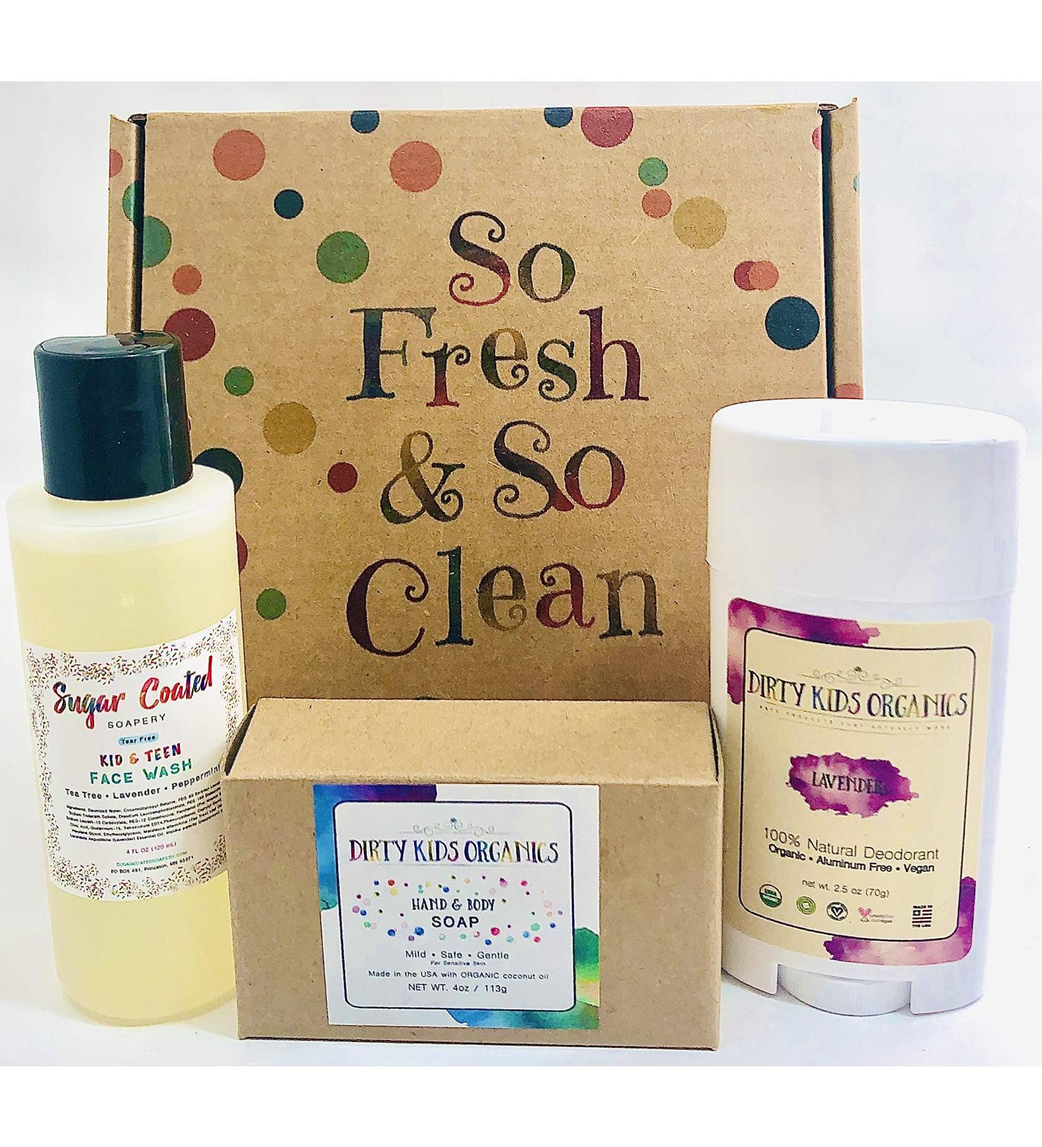 Organic Kids Deodorant & Tear-Free Acne Face Wash | Tea Tree Shampoo Body Wash Bar | Children s Daily Hygiene Gift Set (Lavender - Buy Online on GoSupps.com