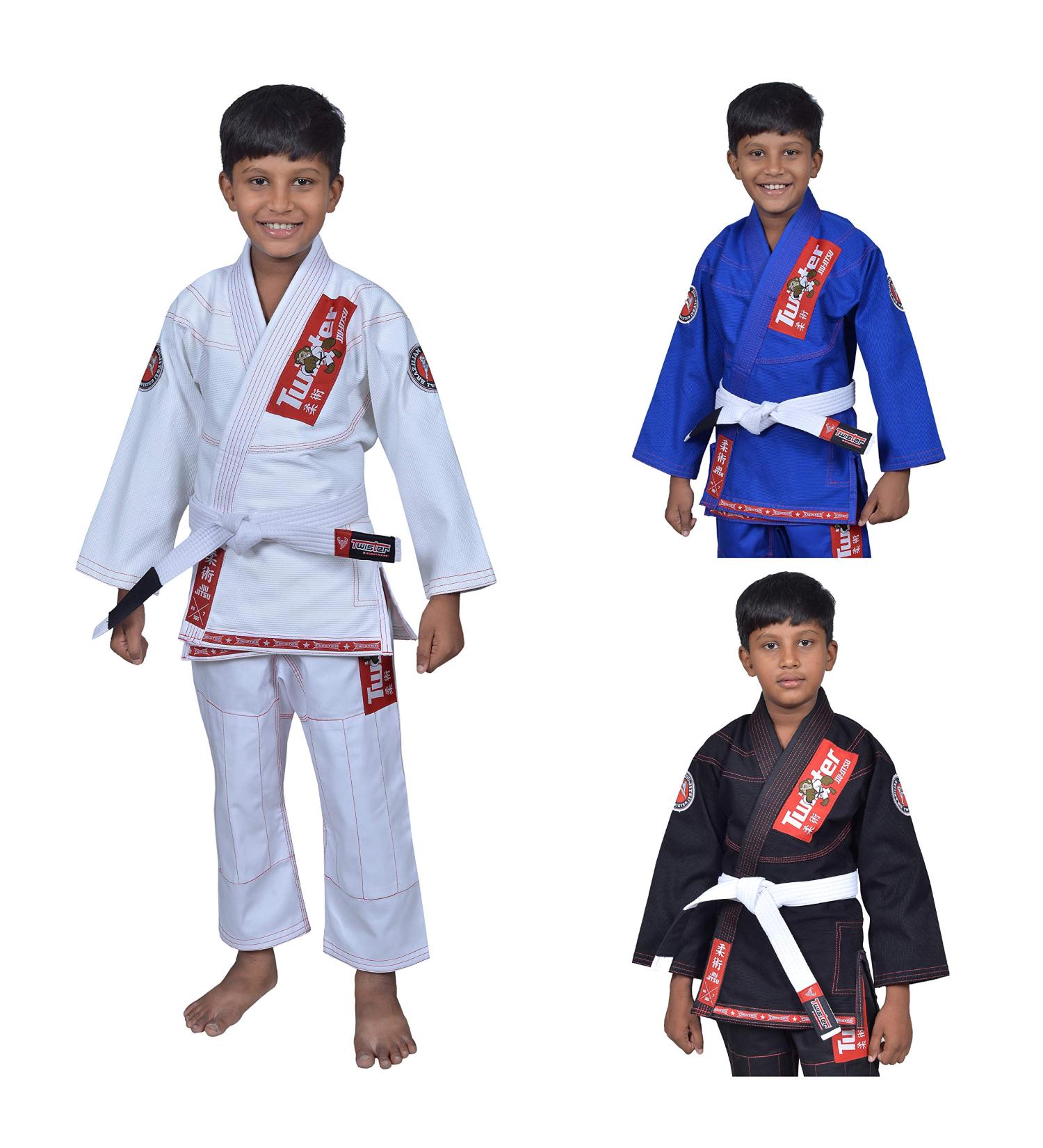 Twister Kids Jiu Jitsu Gi | Ultra Light Fabric Youth BJJ Gi with Free White Belt | C3 White/Red - Buy Online on GoSupps.com