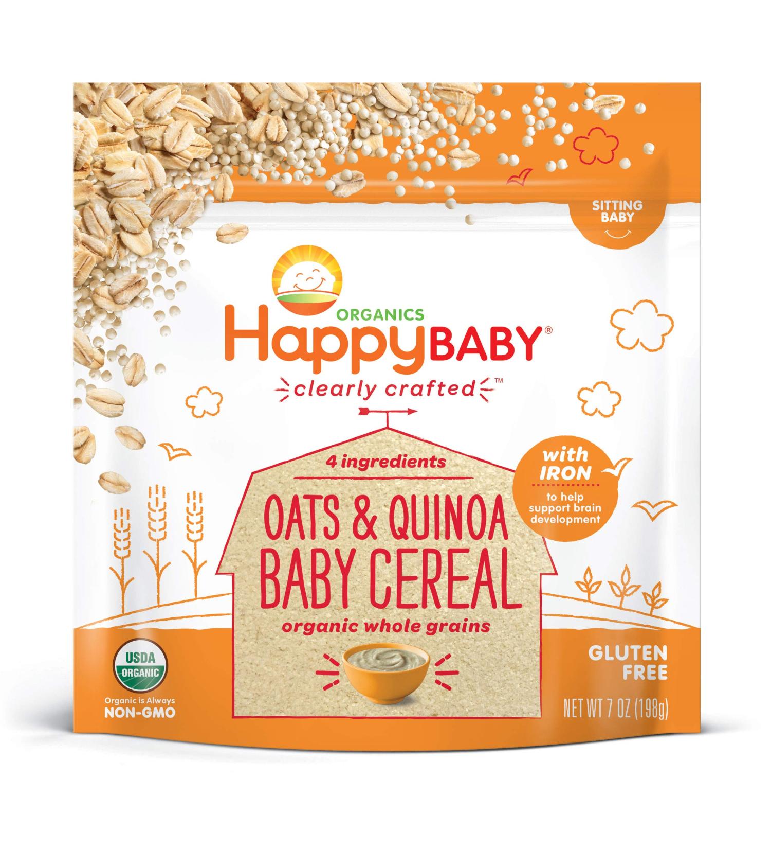 Happy Baby Organics Clearly Crafted Baby Cereal - Oats & Quinoa 7oz | Organic Baby Food - Buy Online on GoSupps.com