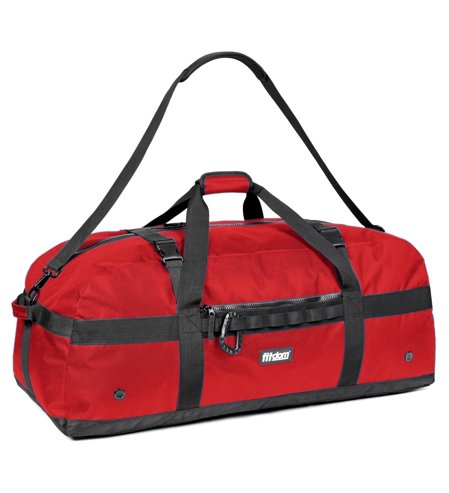 Fitdom 130L Heavy Duty Extra Large Sports Duffle Bag - Red | Adjustable Shoulder & Compression Straps | Ideal for Soccer, Baseball, Basketball, Hockey, Football & Team Coaches - Buy Online on GoSupps.com