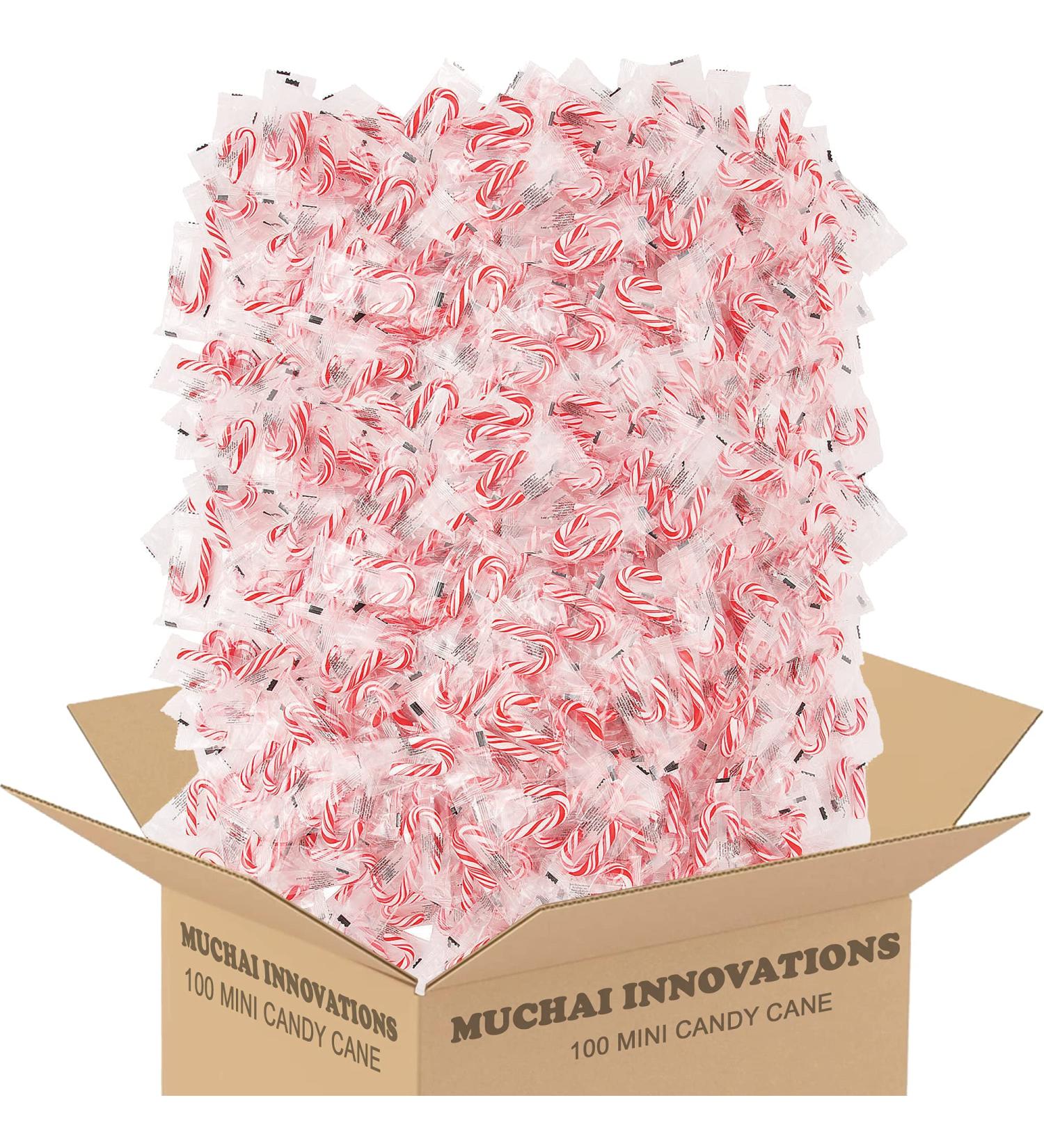 Muchai Innovations Mini Candy Canes Peppermint Flavored | Red & White Stripes - Individually Wrapped Gift Pack | Holiday Christmas Candy (100 Pieces)