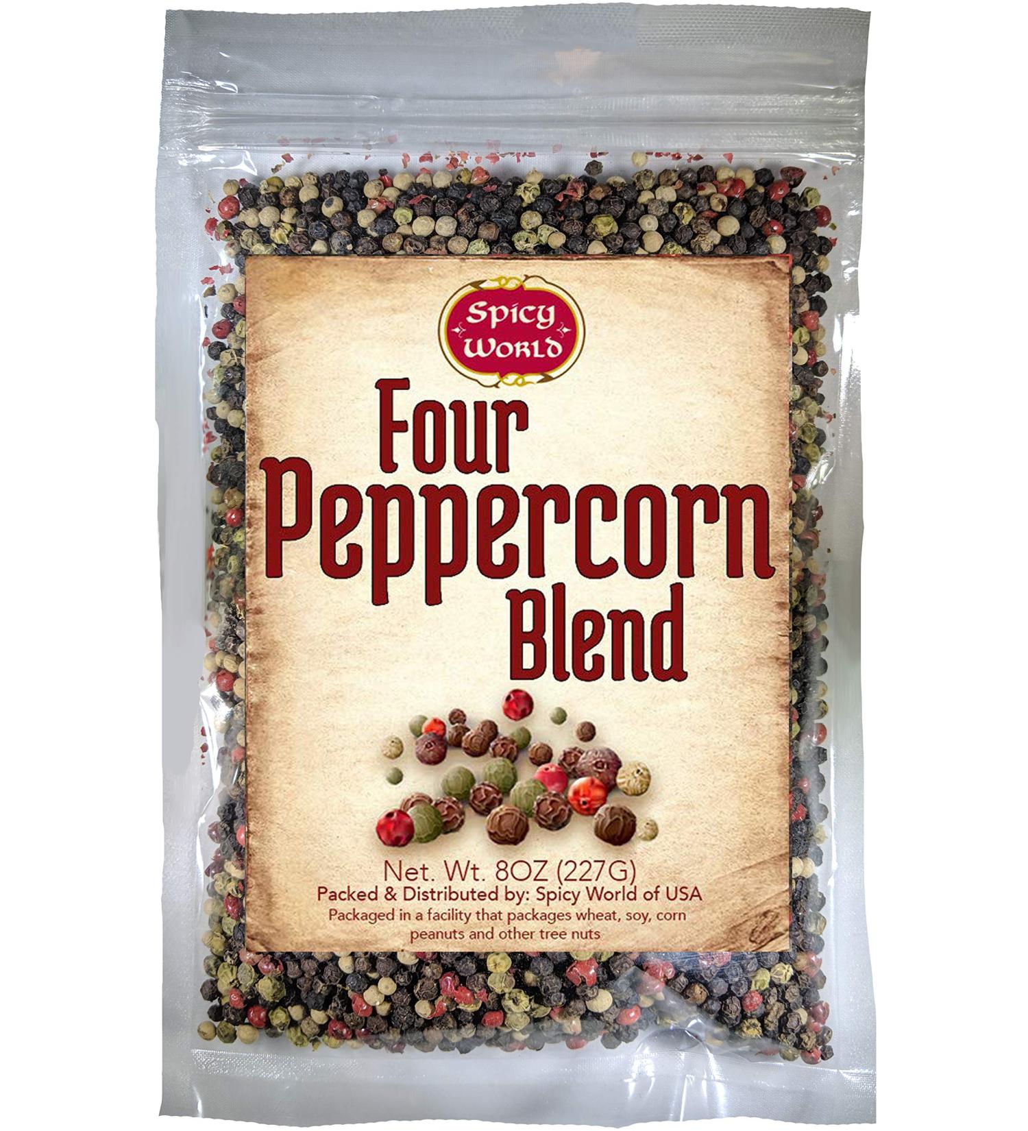 Spicy World Four Peppercorn Rainbow Blend - 8 oz Resealable Bag | NON-GMO & Steam Sterilized Pepper Mix - Buy Online on GoSupps.com
