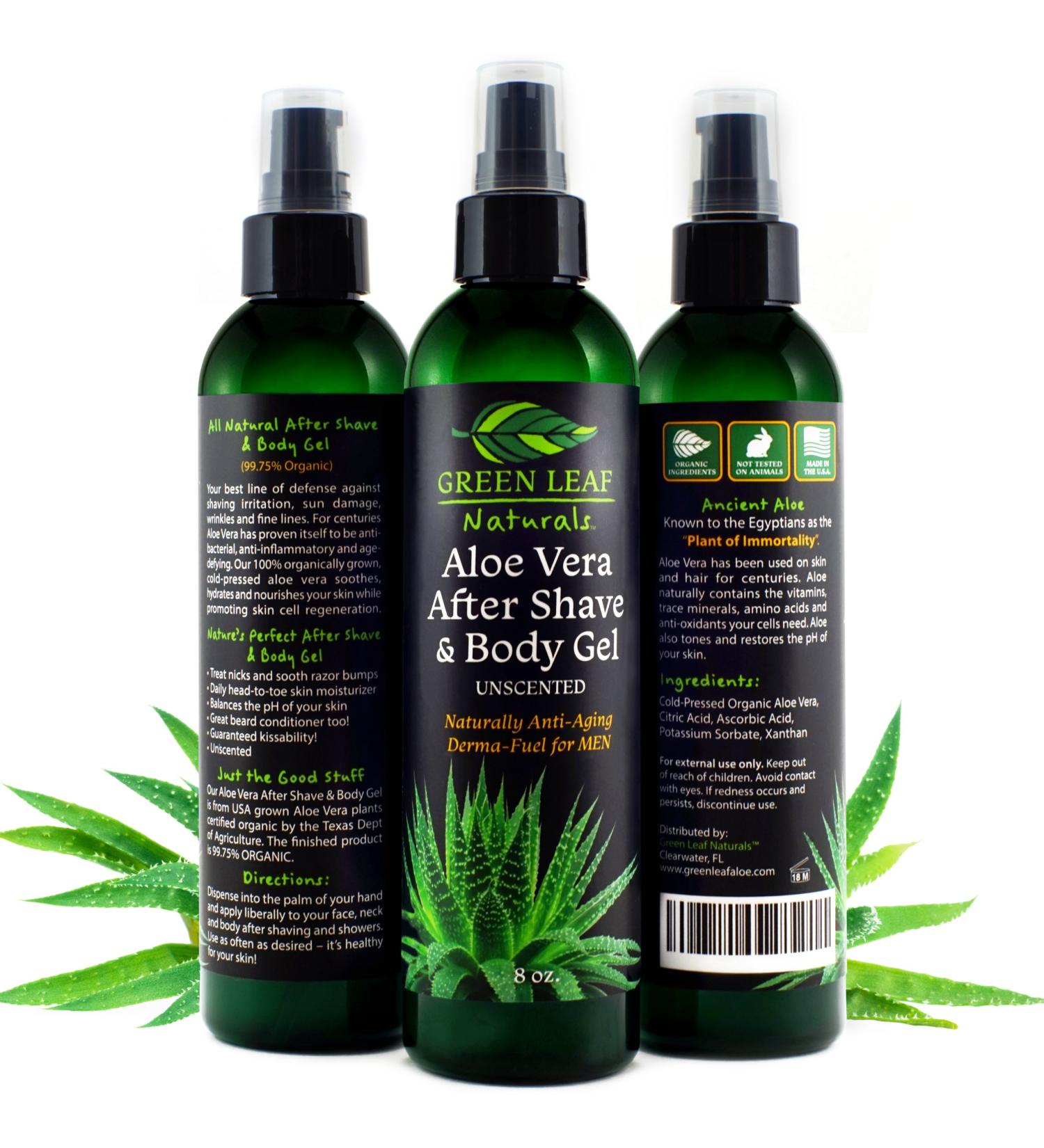 Green Leaf Naturals Aloe Vera After Shave & Body Gel - 99.75% Organic Anti-Aging Formula for Hydration, Soothing, and Repairing Dry Skin, Irritation, Redness. Prevents Razor Burn - 8oz - Buy Online on GoSupps.com
