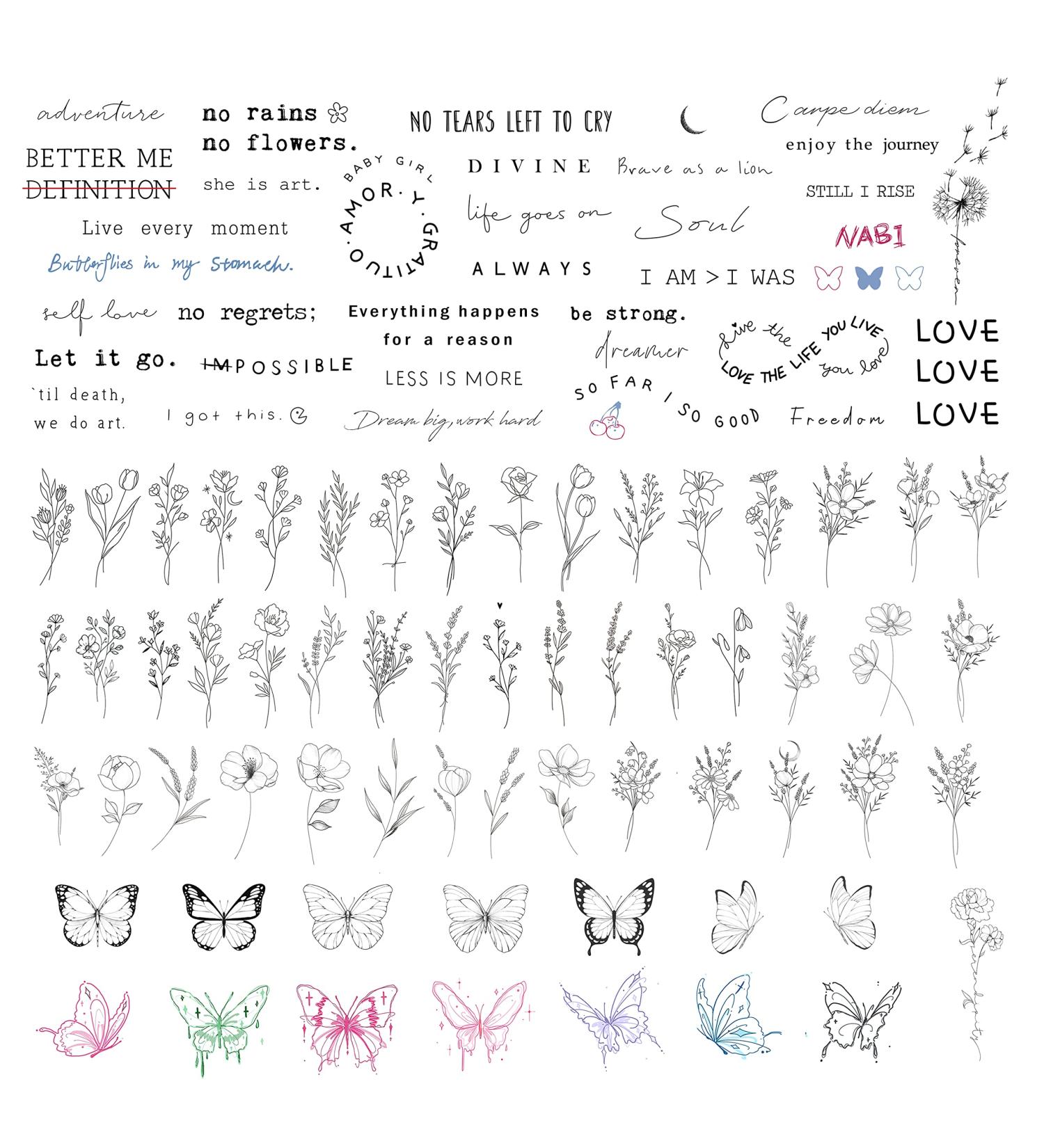 Realistic Temporary Tattoos for Women - 86 Sheets Tiny Small Fake Tattoos with Inspirational Quotes & Minimalist Wild Flower Designs - Buy Online on GoSupps.com