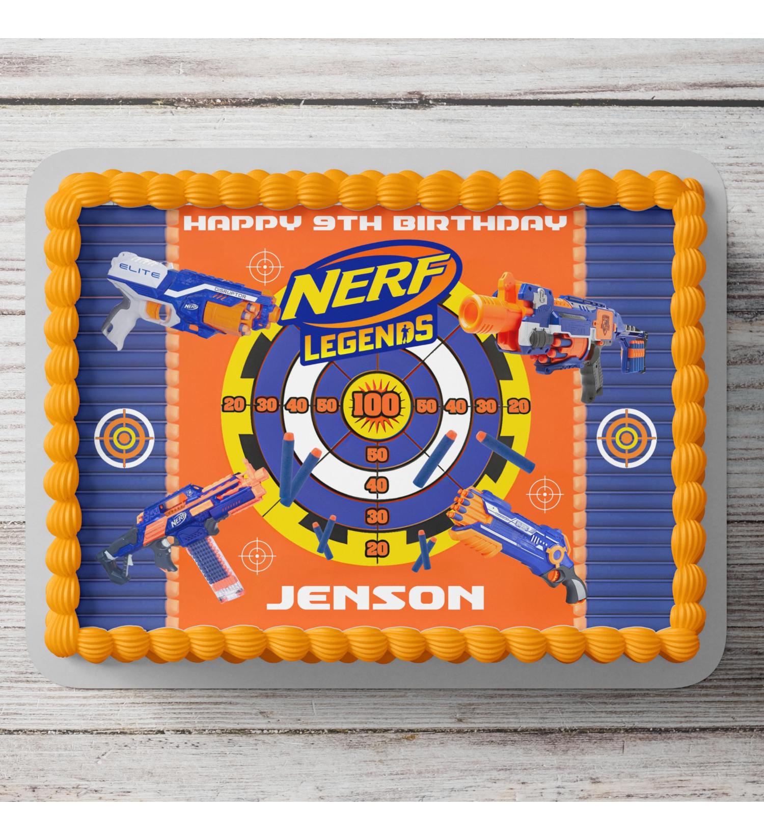 Nerf Gaming Themed Personalised Cake Topper A4 Size Edible Icing Sheet Birthday Cake Decoration