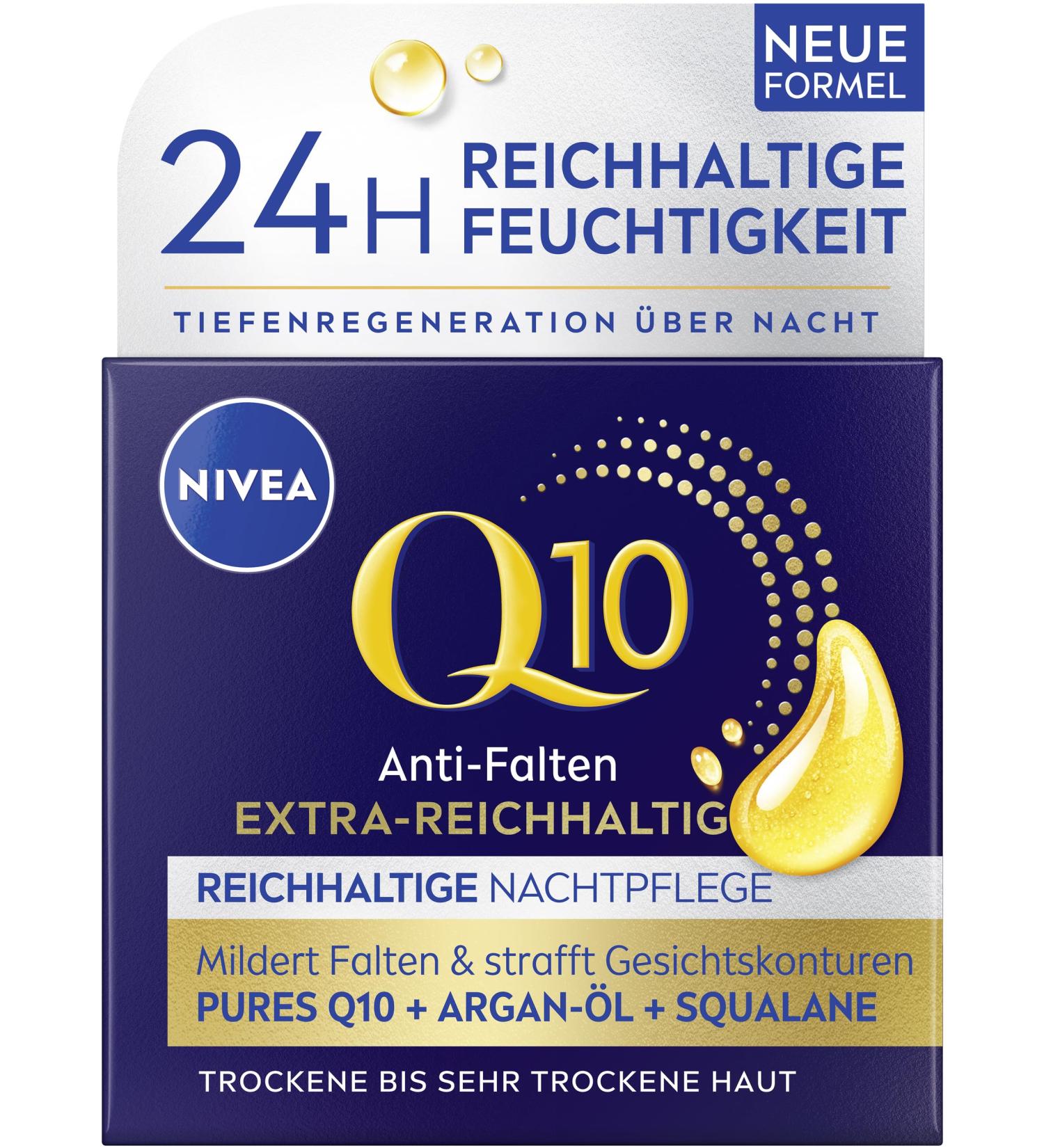 Beiersdorf AG NIVEA Q10 night cream firming facial care with Q10 organic argan oil and squalane facial cream for very dry skin Q10 antiwrinkle extra rich night care 50 ml