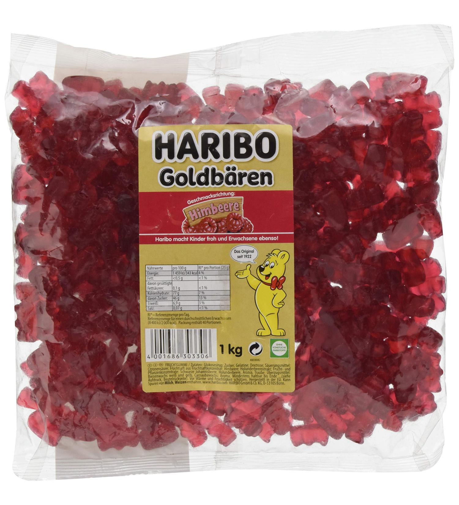 Haribo Gold Bears Raspberry 1kg - Dark Red Gummy Bears - Pure Raspberry Flavor - International Shipping - Buy Online on GoSupps.com