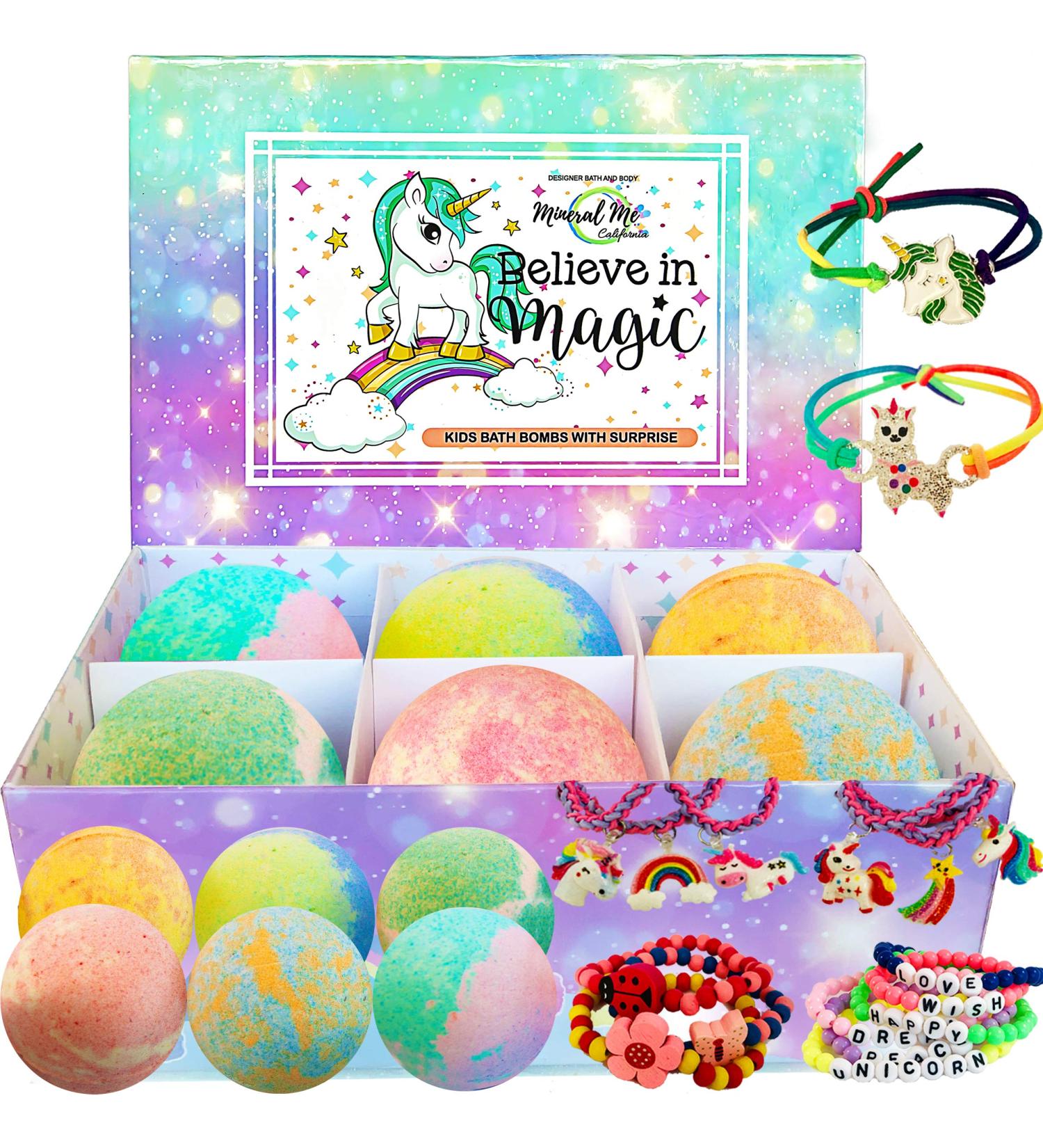Unicorn Bath Bombs for Girls - 6 Pack with Jewelry Inside & Gift Box - Natural & Organic, Skin Moisturizing Bath Bombs for Kids - Birthday Gift - Buy Online on GoSupps.com